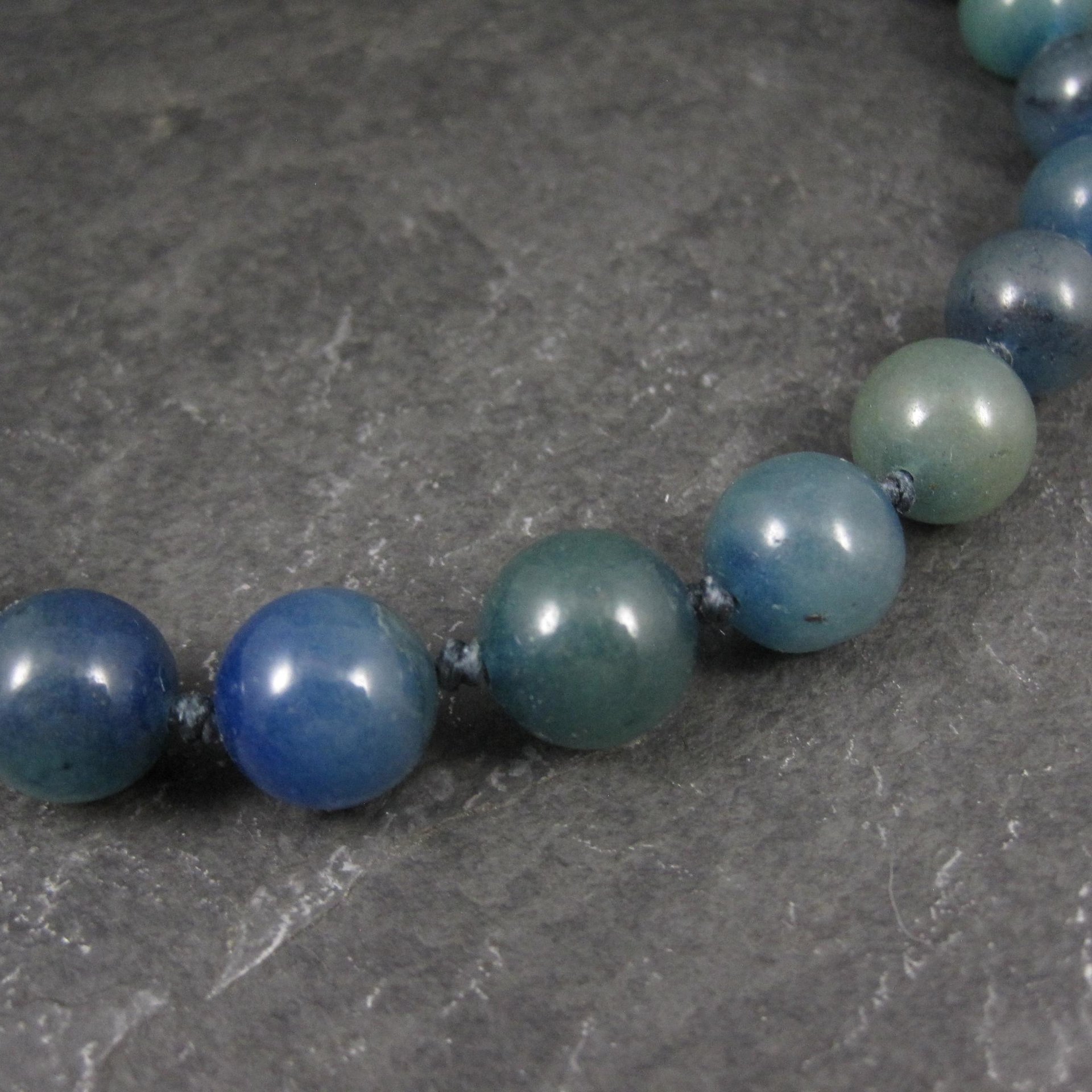 Vintage 12mm Blue Green Jadeite Jade Necklace Chinese Import 16 Inches