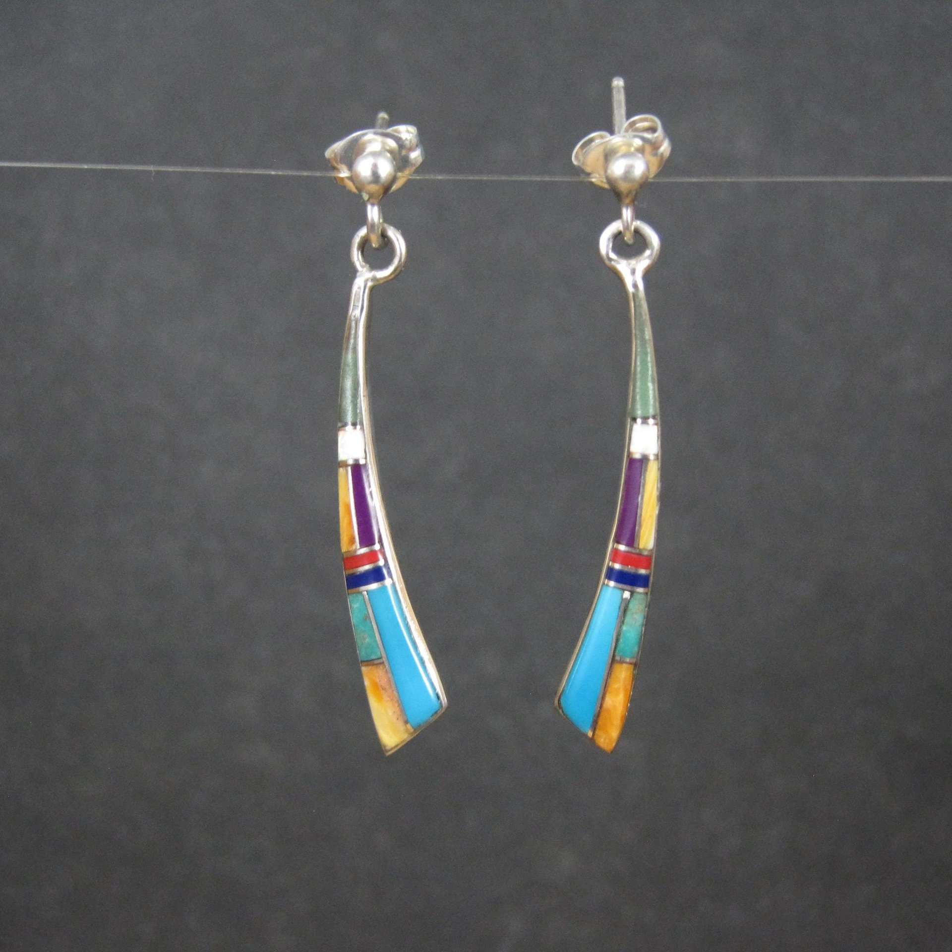 Dainty Southwestern Inlay Earrings Sterling Silver Estate Jewelry