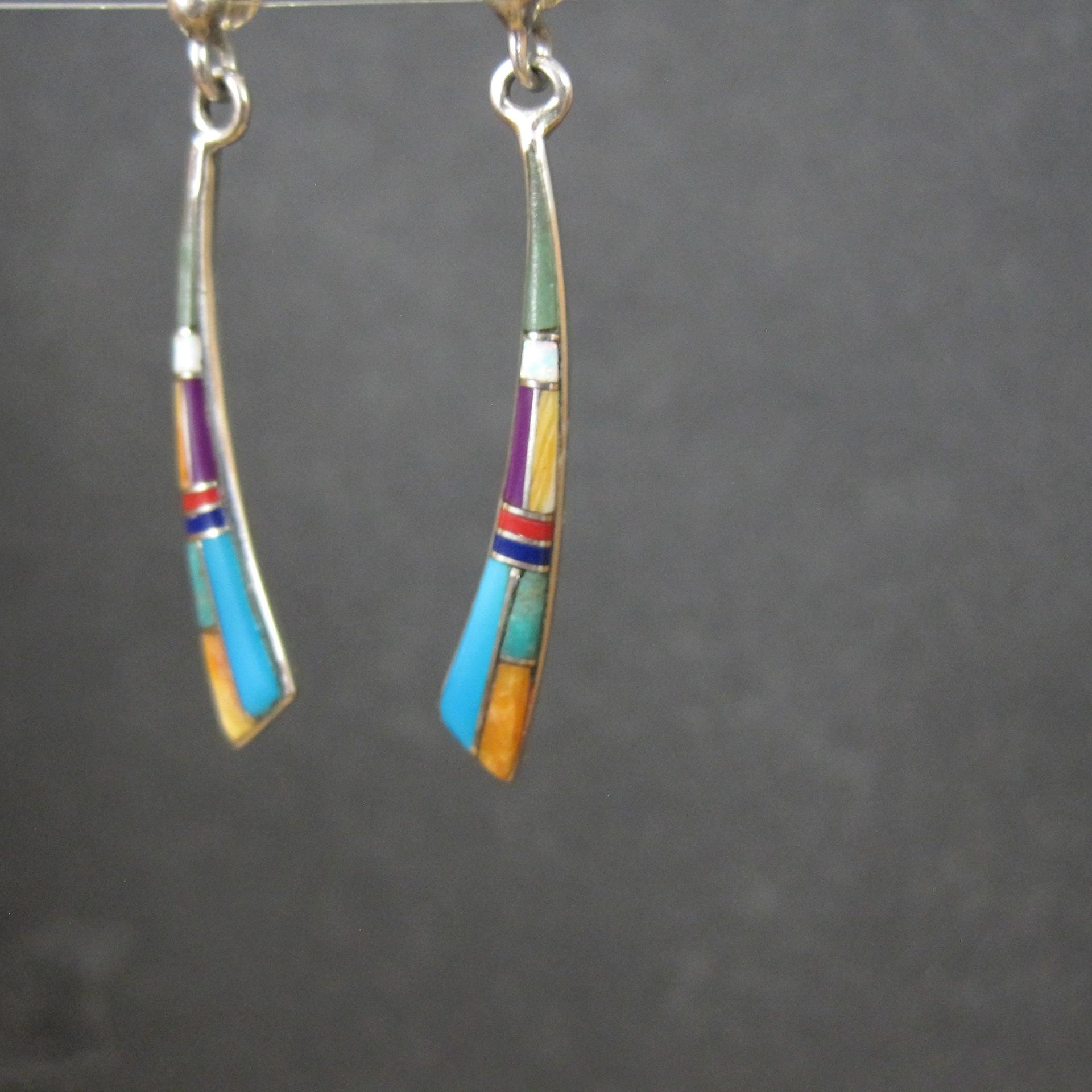 Dainty Southwestern Inlay Earrings Sterling Silver Estate Jewelry