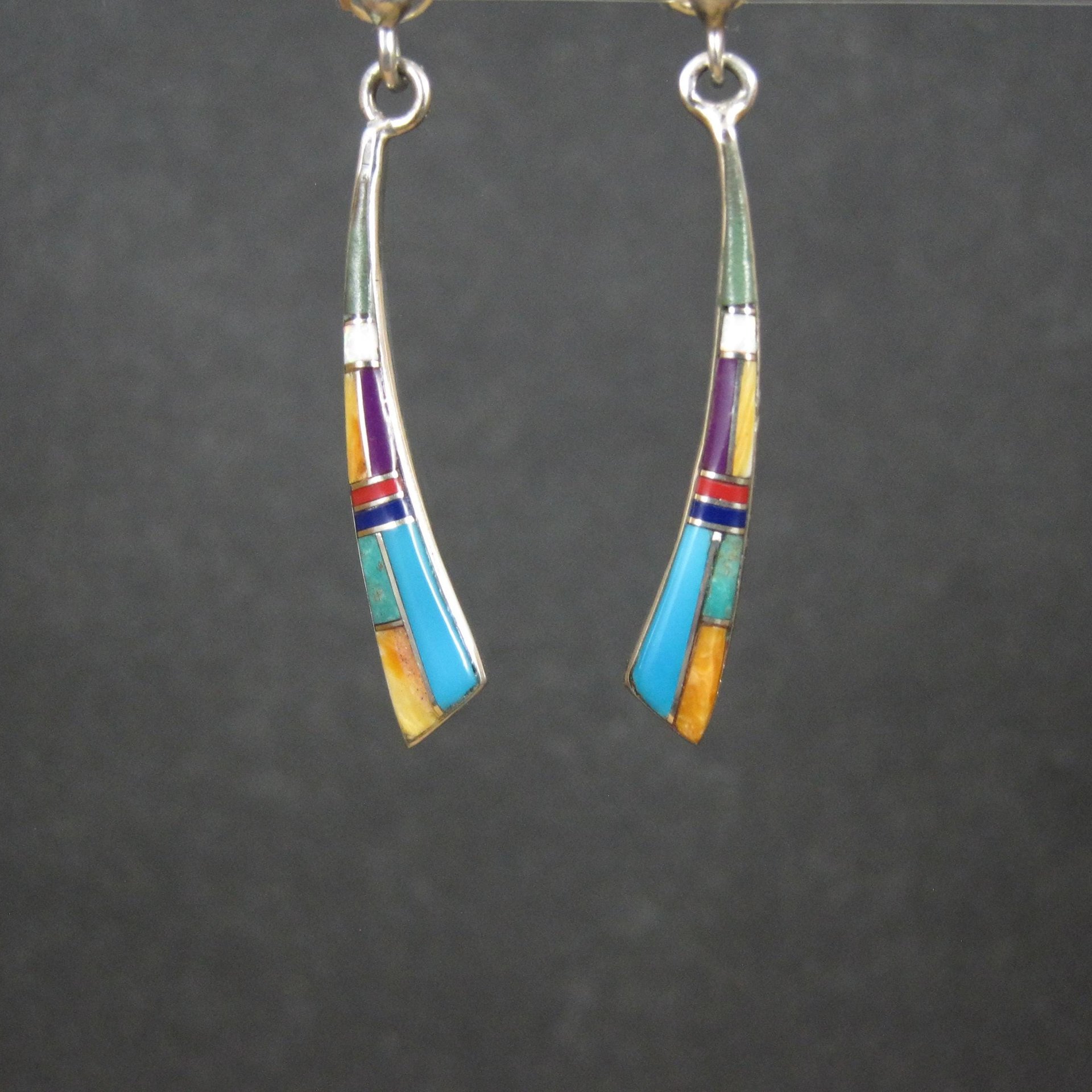 Dainty Southwestern Inlay Earrings Sterling Silver Estate Jewelry