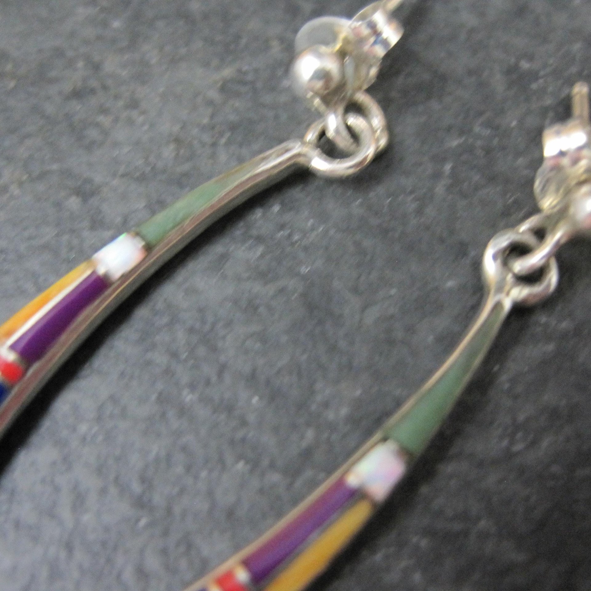 Dainty Southwestern Inlay Earrings Sterling Silver Estate Jewelry