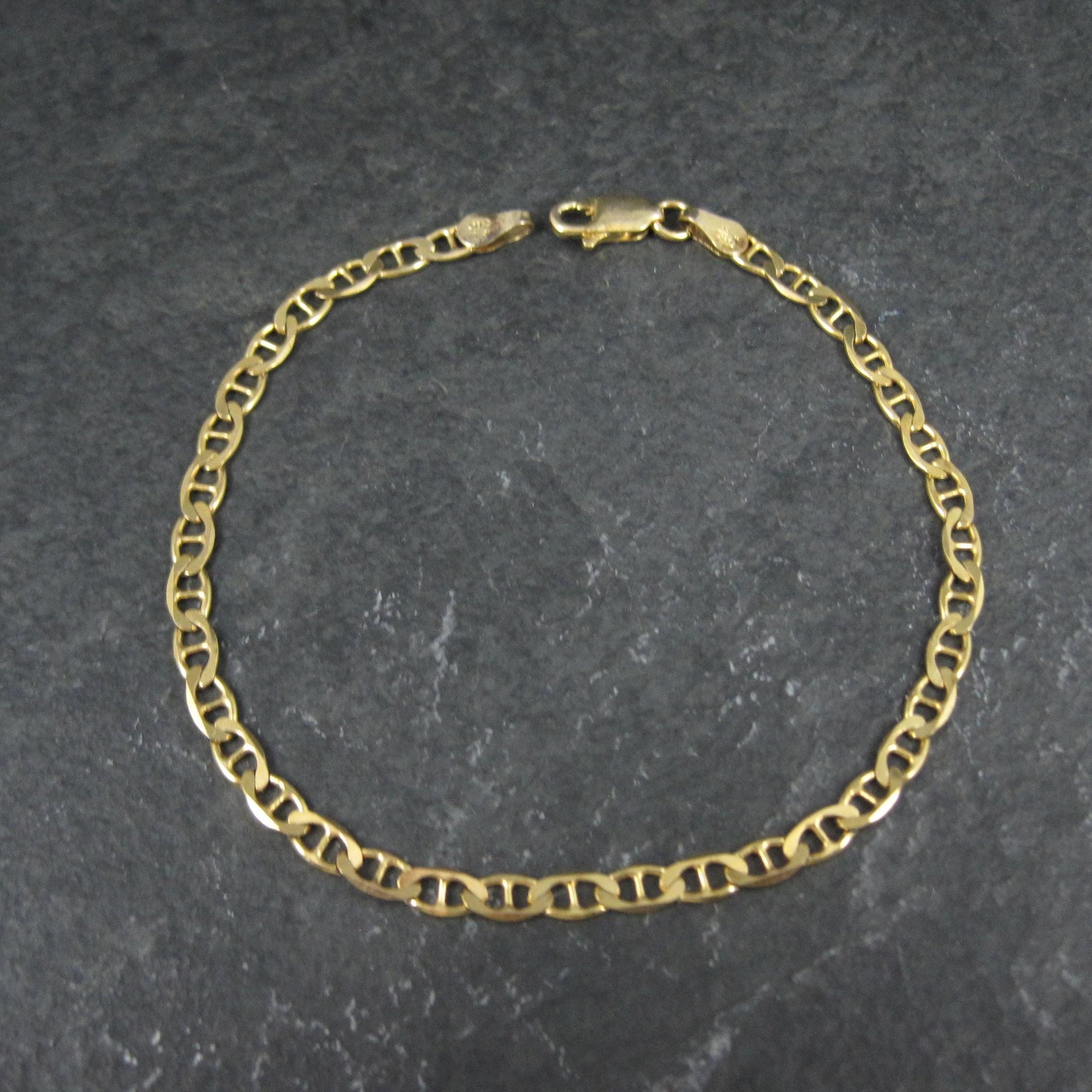 Italian Vermeil Sterling Flat Mariner Chain Bracelet 3mm 7.5 Inches