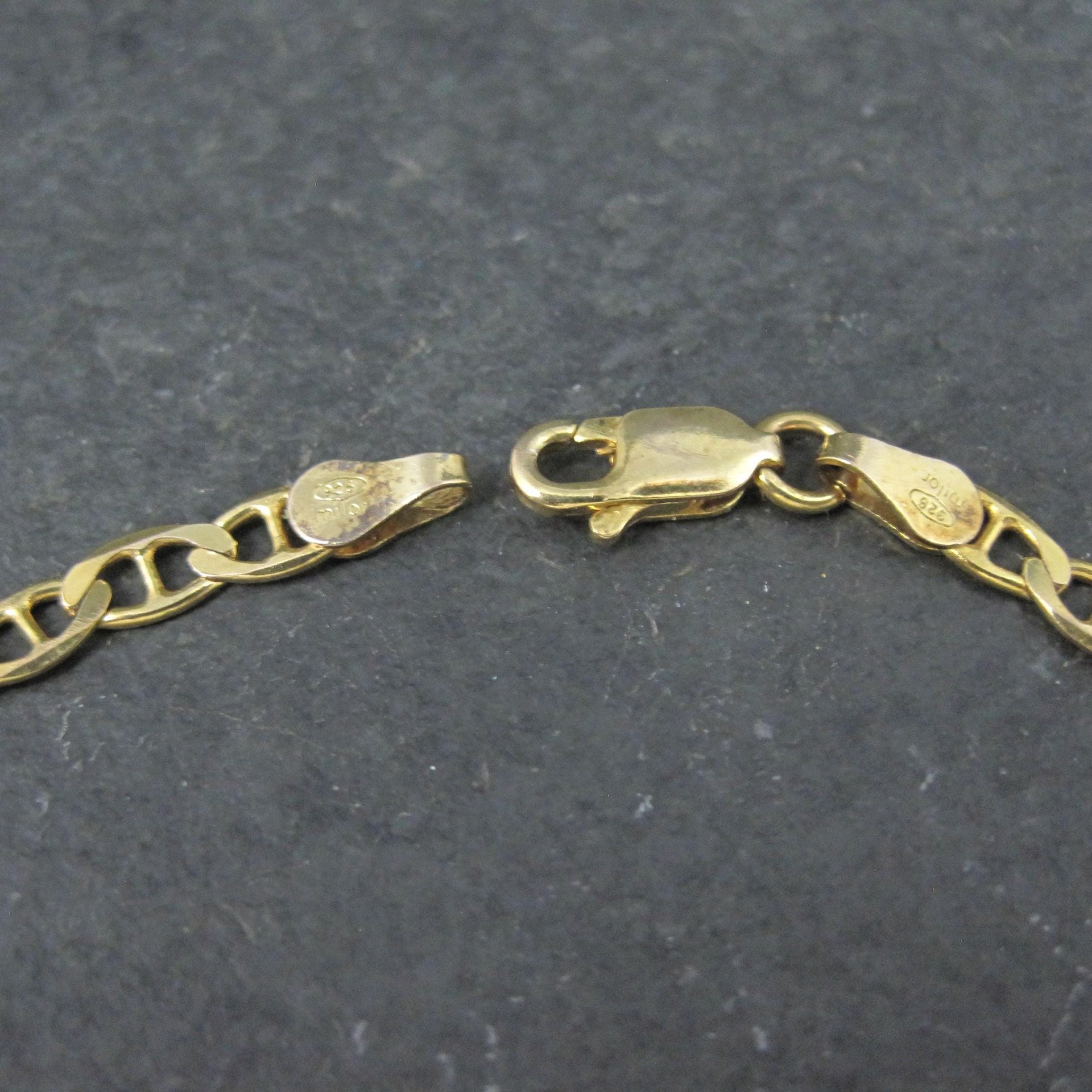 Italian Vermeil Sterling Flat Mariner Chain Bracelet 3mm 7.5 Inches