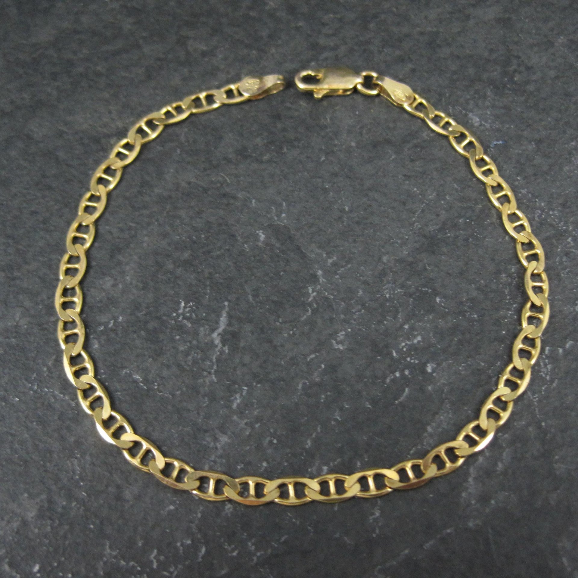 Italian Vermeil Sterling Flat Mariner Chain Bracelet 3mm 7.5 Inches
