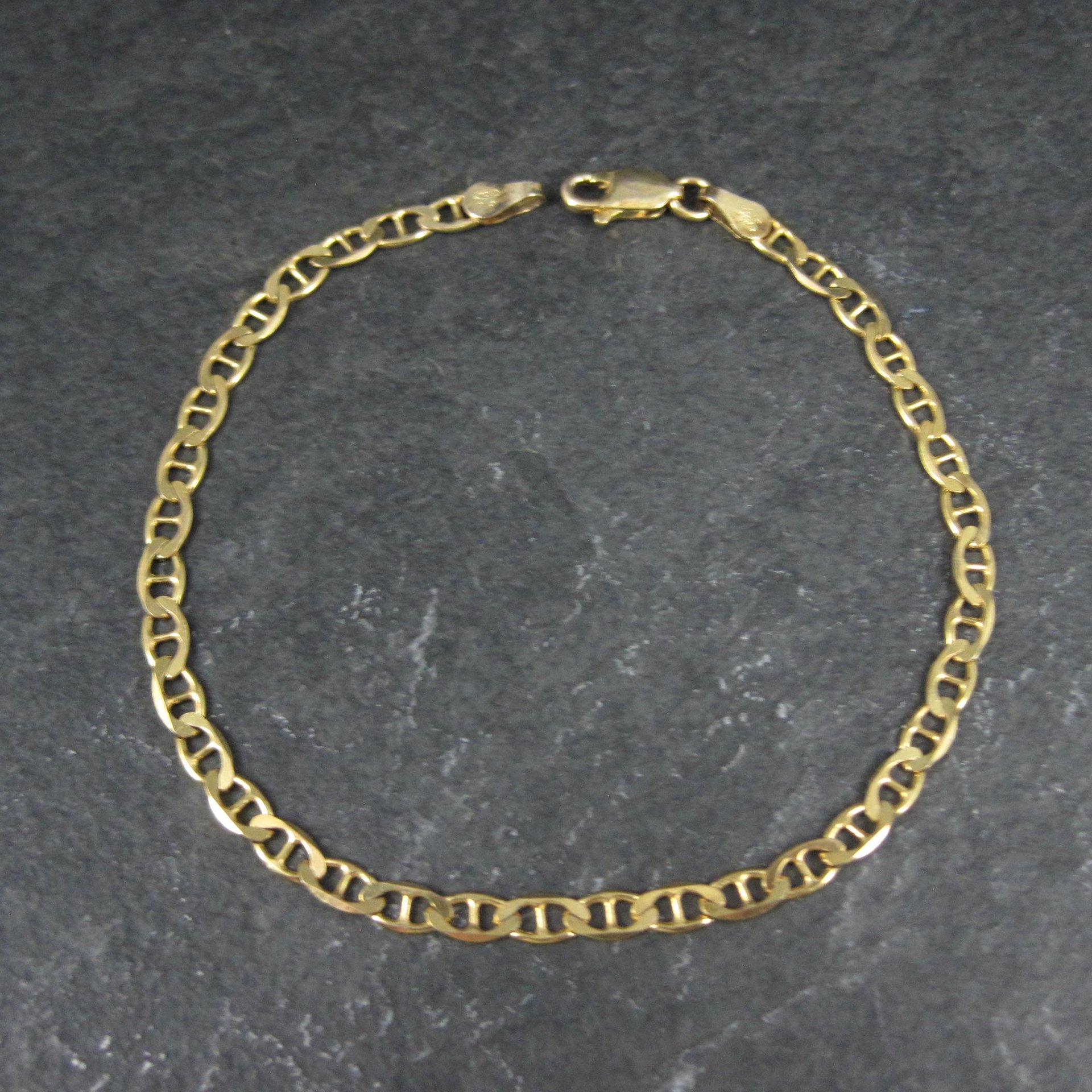 Italian Vermeil Sterling Flat Mariner Chain Bracelet 3mm 7.5 Inches