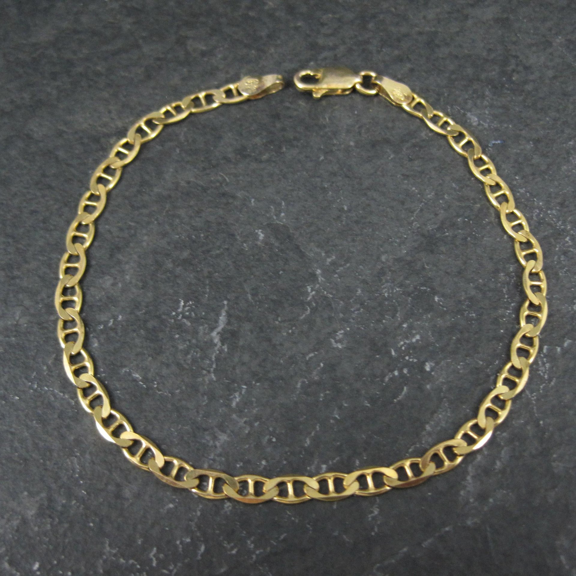 Italian Vermeil Sterling Flat Mariner Chain Bracelet 3mm 7.5 Inches
