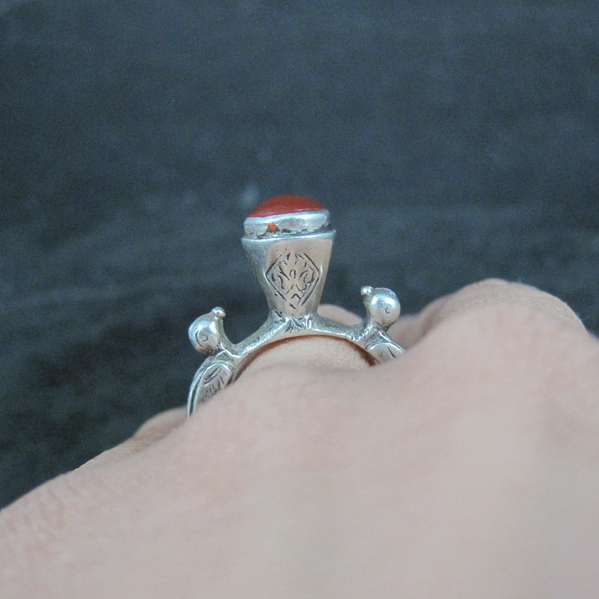 Vintage Carnelian Bird Ring Size 7 Unique Sterling Silver Jewelry