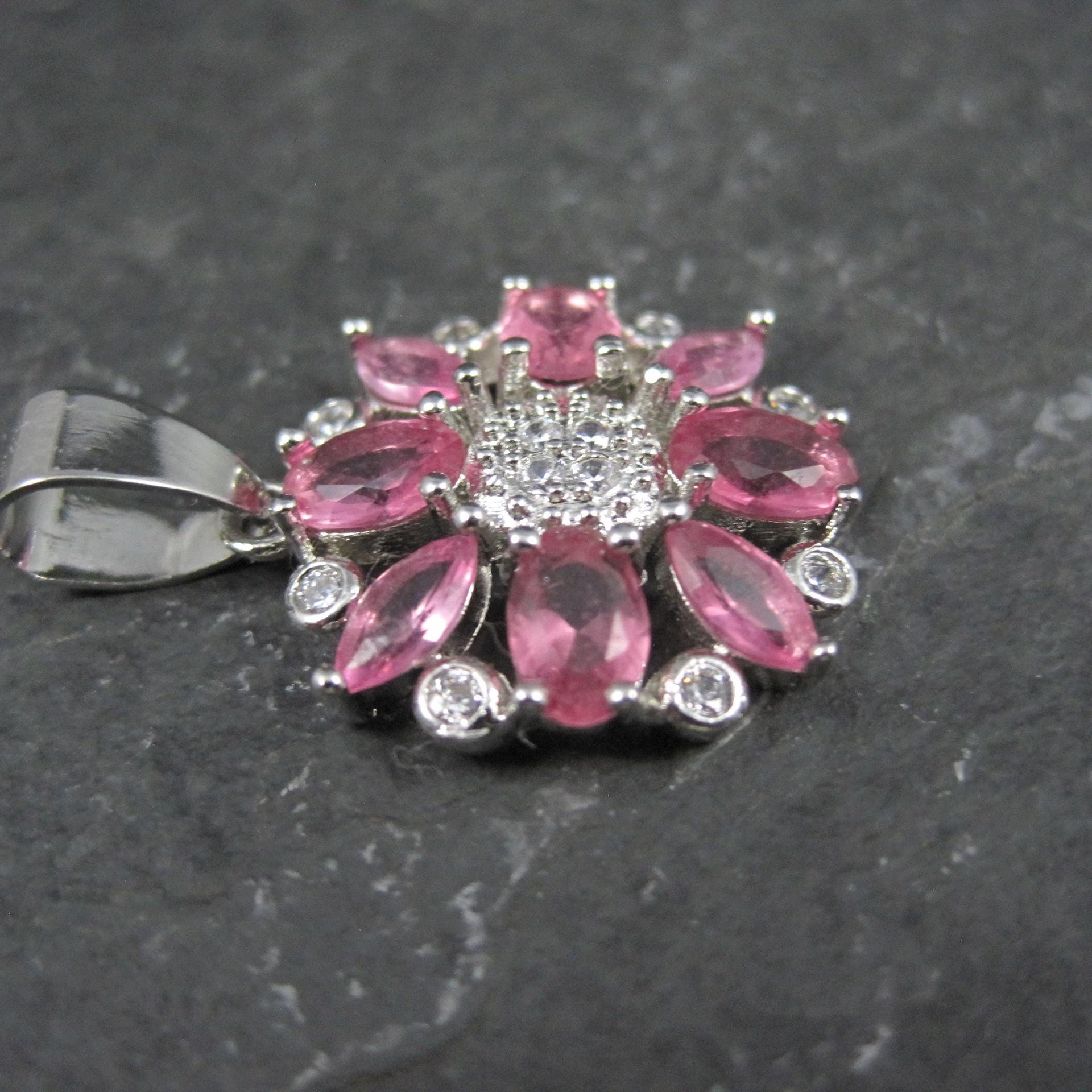 Sterling Silver Pink Flower Pendant