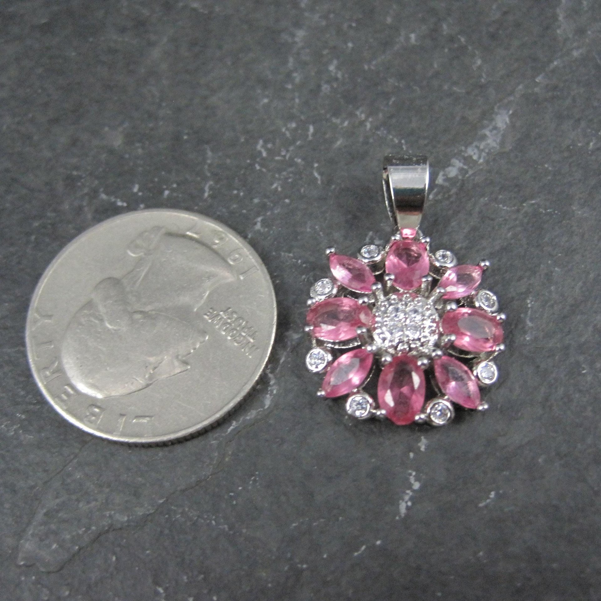 Sterling Silver Pink Flower Pendant