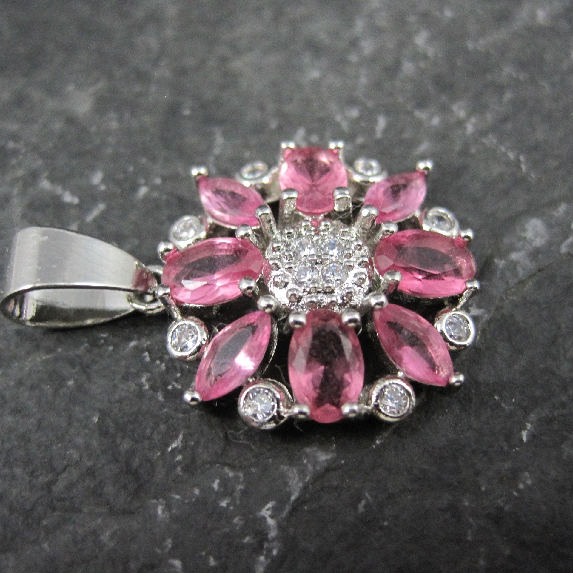 Sterling Silver Pink Flower Pendant