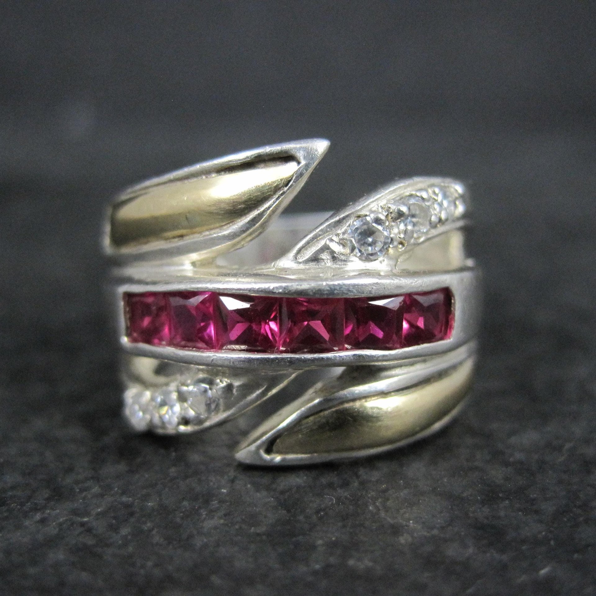 Vintage Ruby Ring Sterling Silver and 18K Yellow Gold Size 8