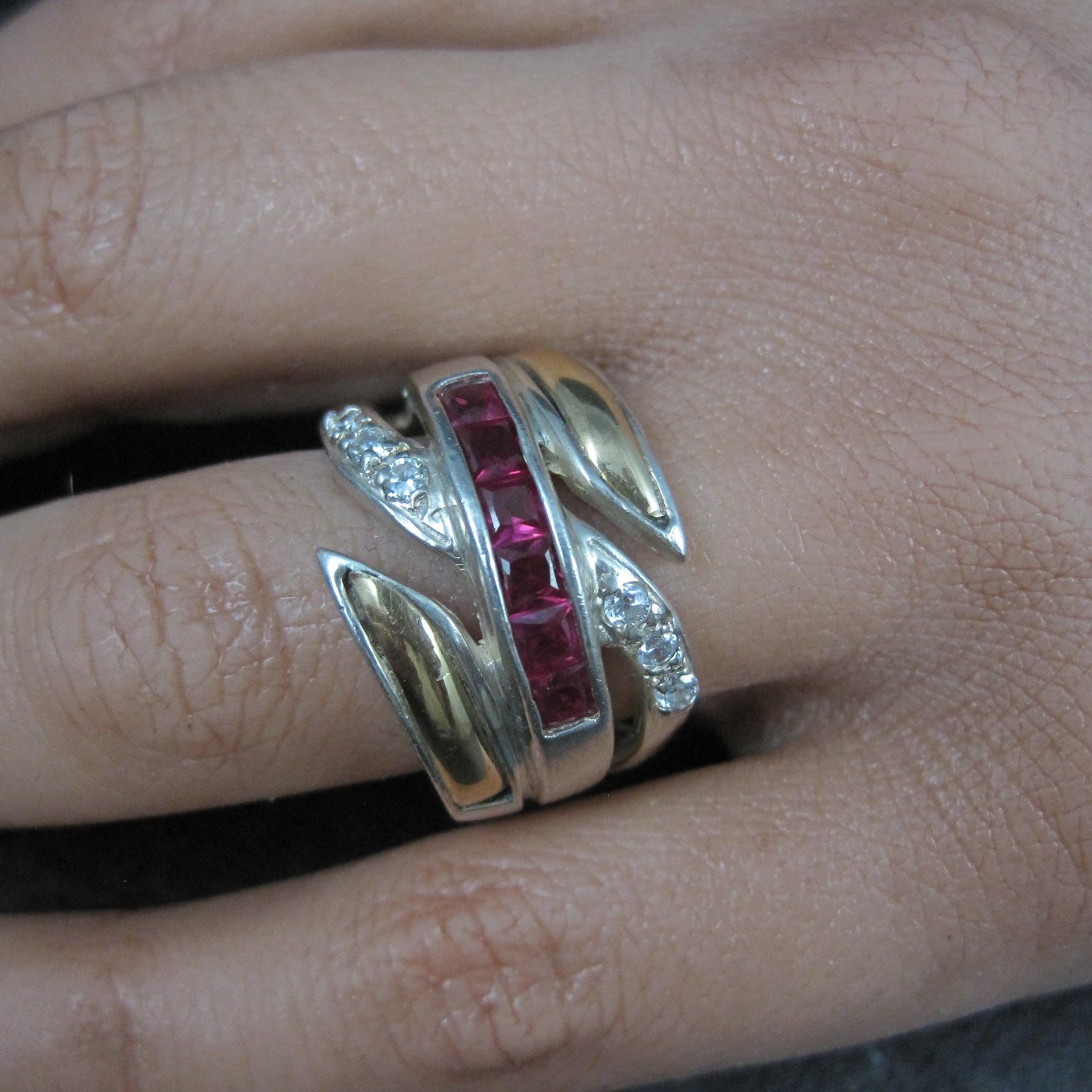 Vintage Ruby Ring Sterling Silver and 18K Yellow Gold Size 8