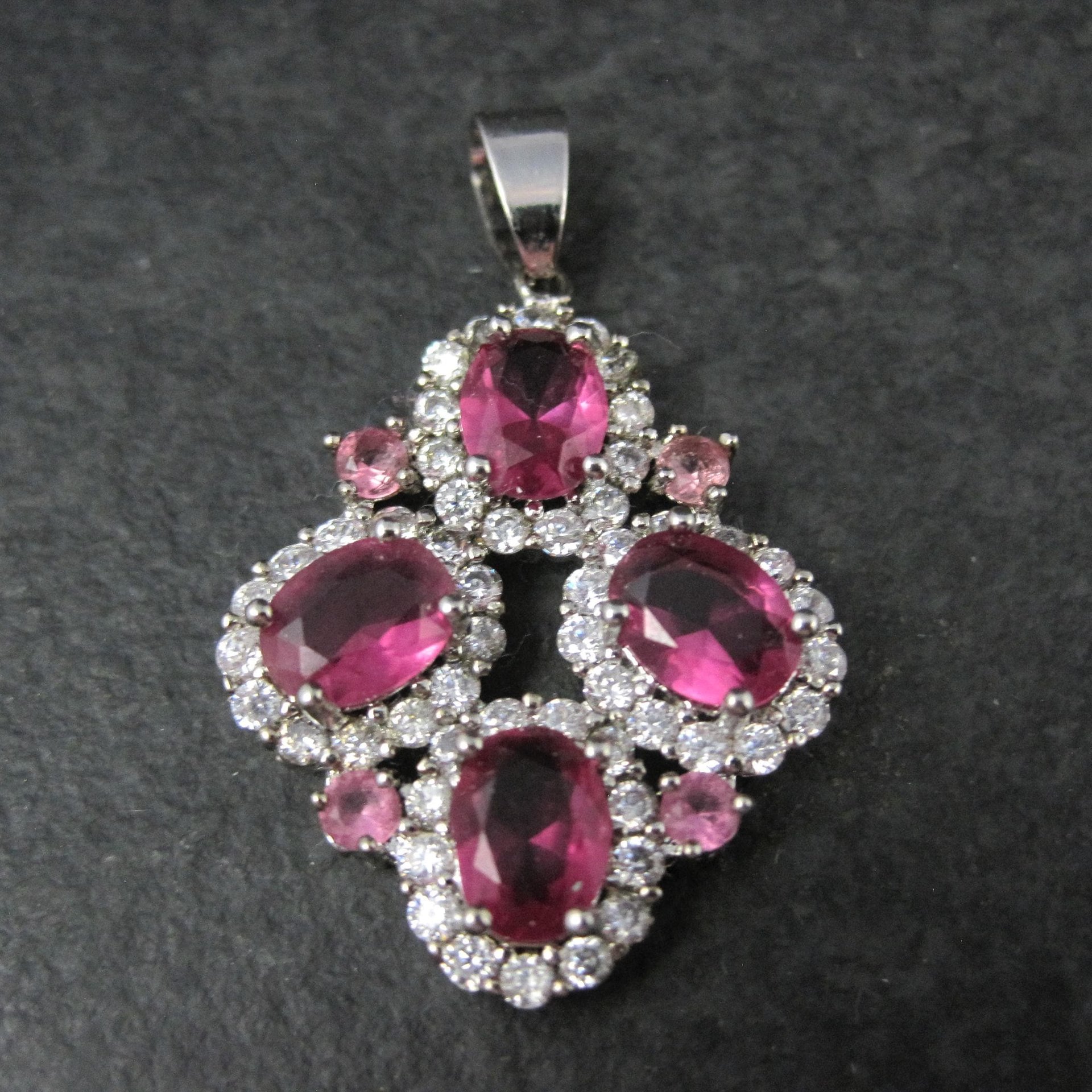 Estate Sterling Silver Pink Cz Pendant