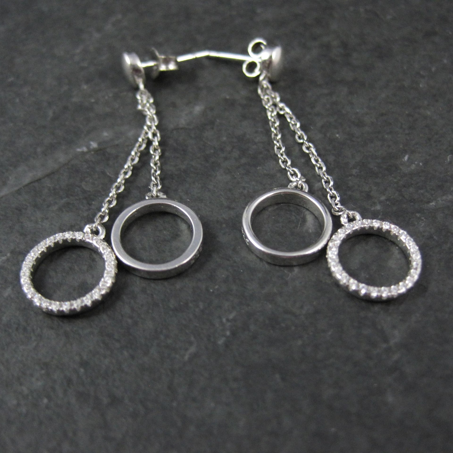 Long Sterling Silver Circle Earrings