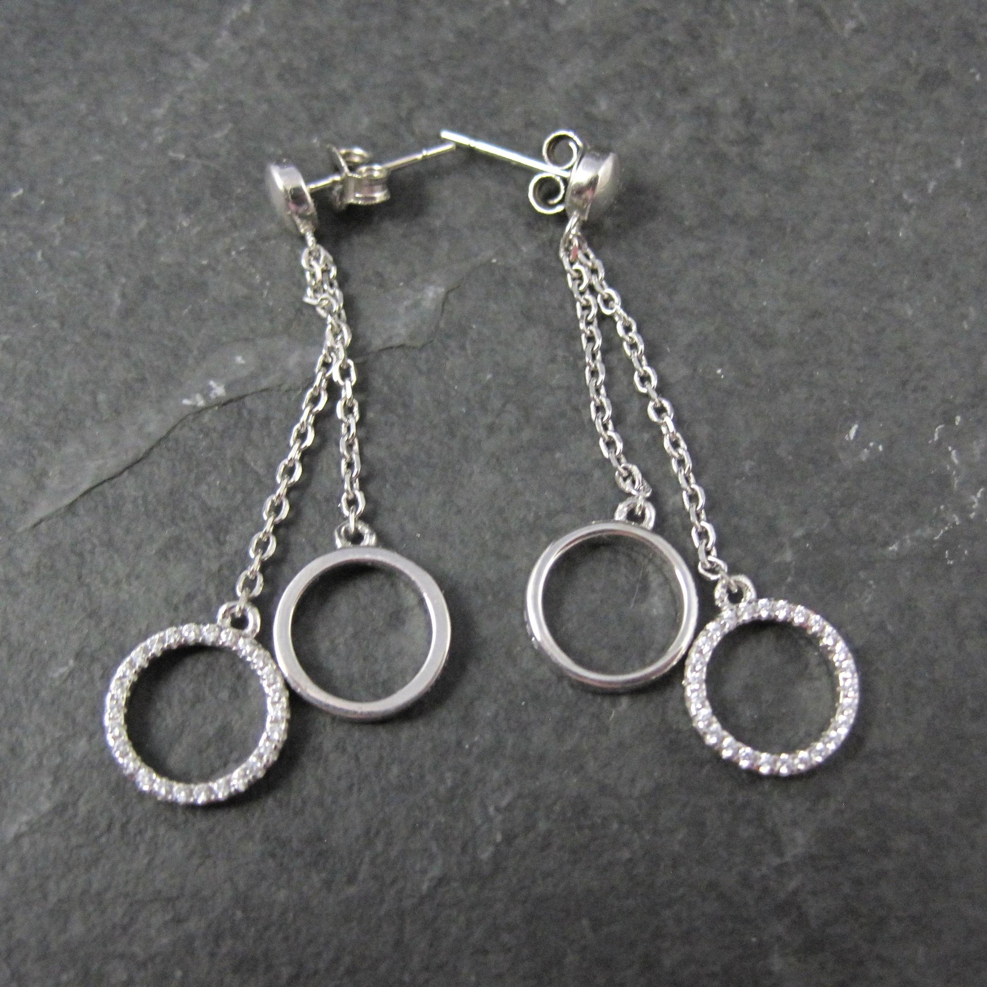 Long Sterling Silver Circle Earrings