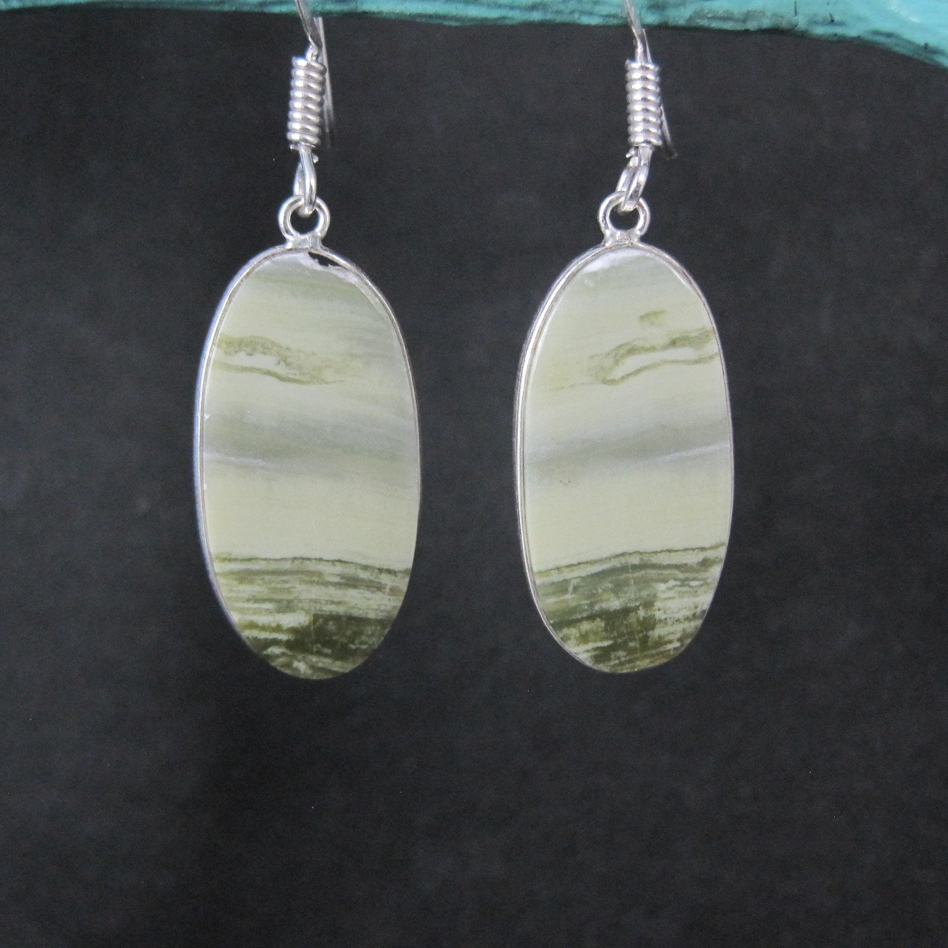 Simple Green Jasper Earrings Sterling Silver