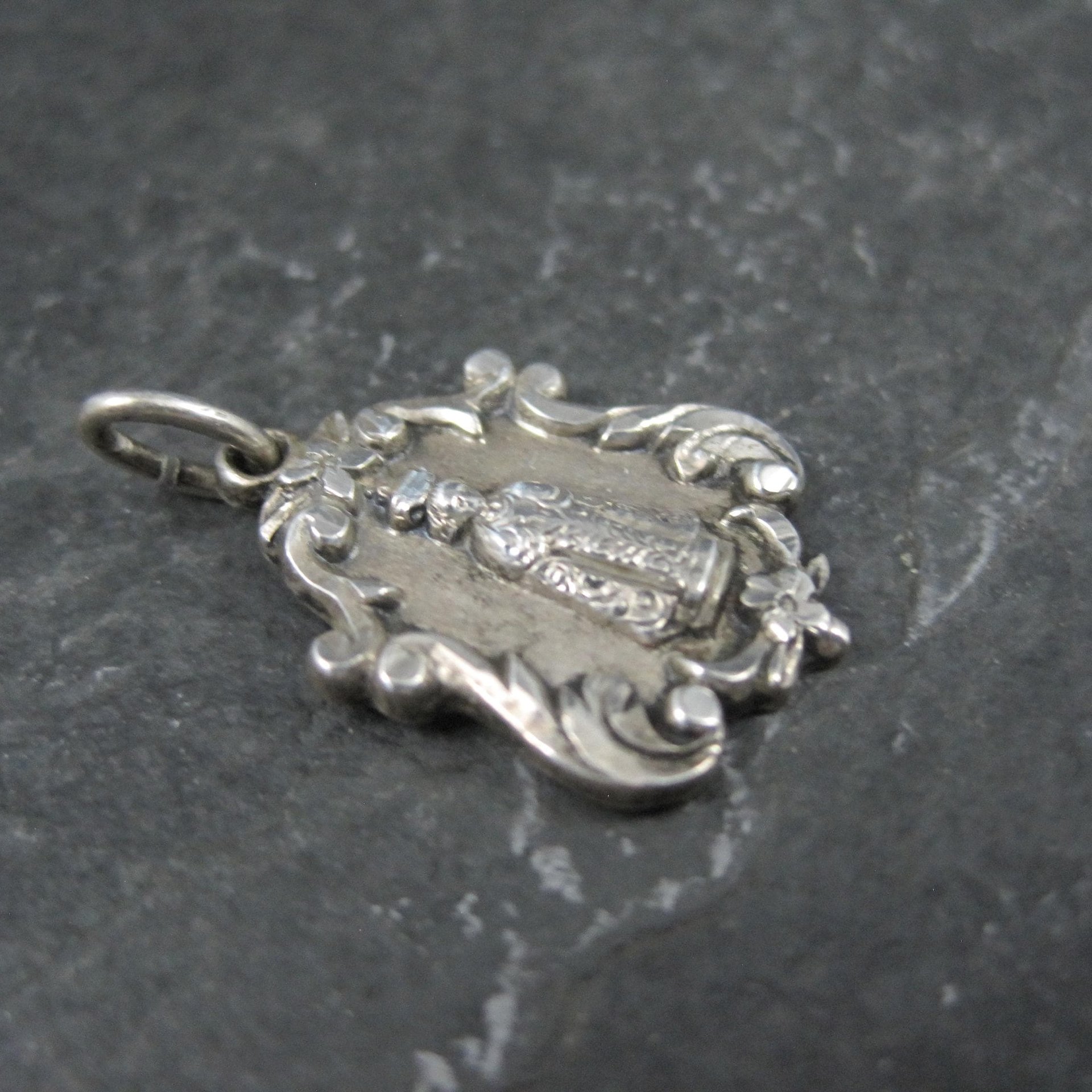 Vintage Catholic Sacred Heart Medal Pendant Charm Creed Sterling
