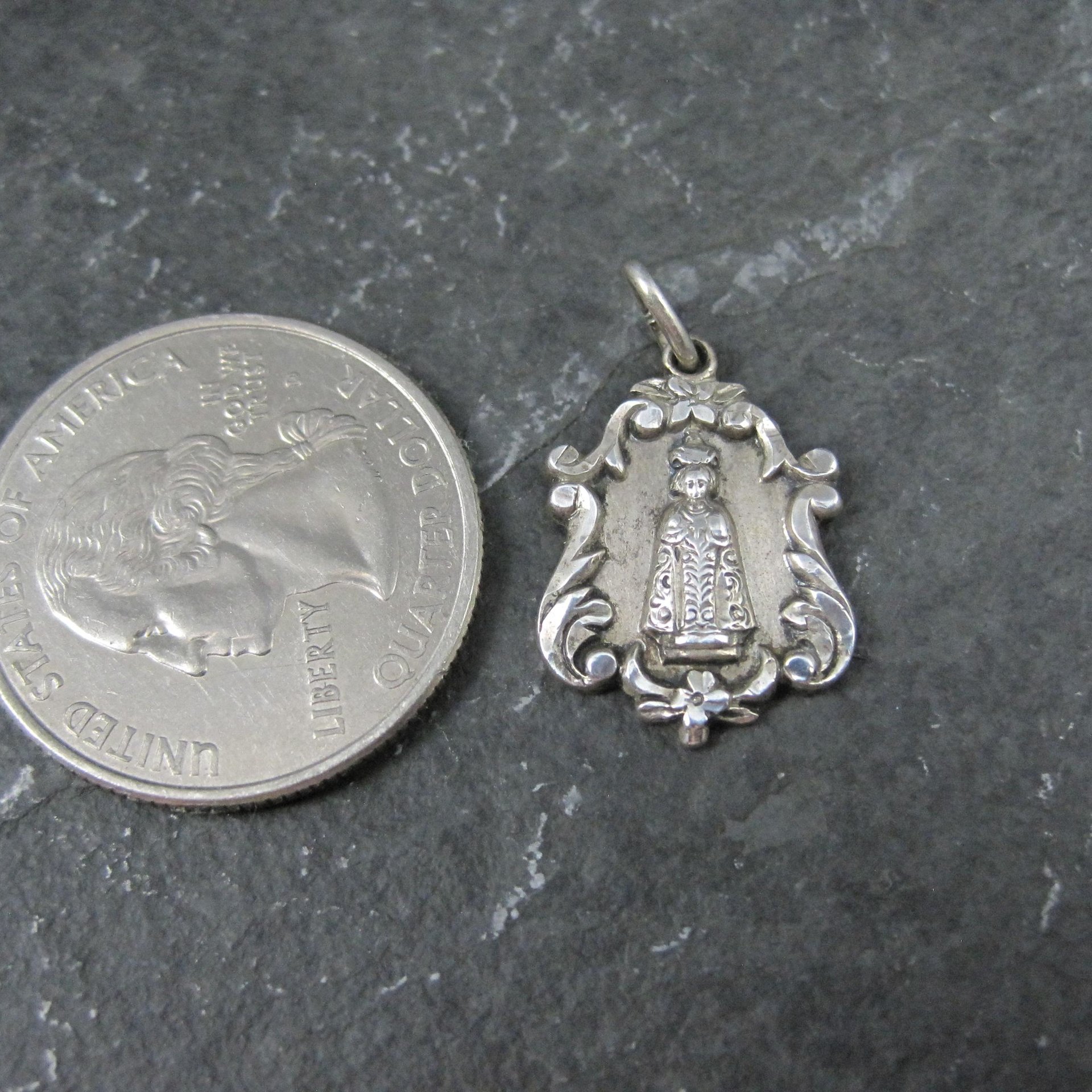Vintage Catholic Sacred Heart Medal Pendant Charm Creed Sterling