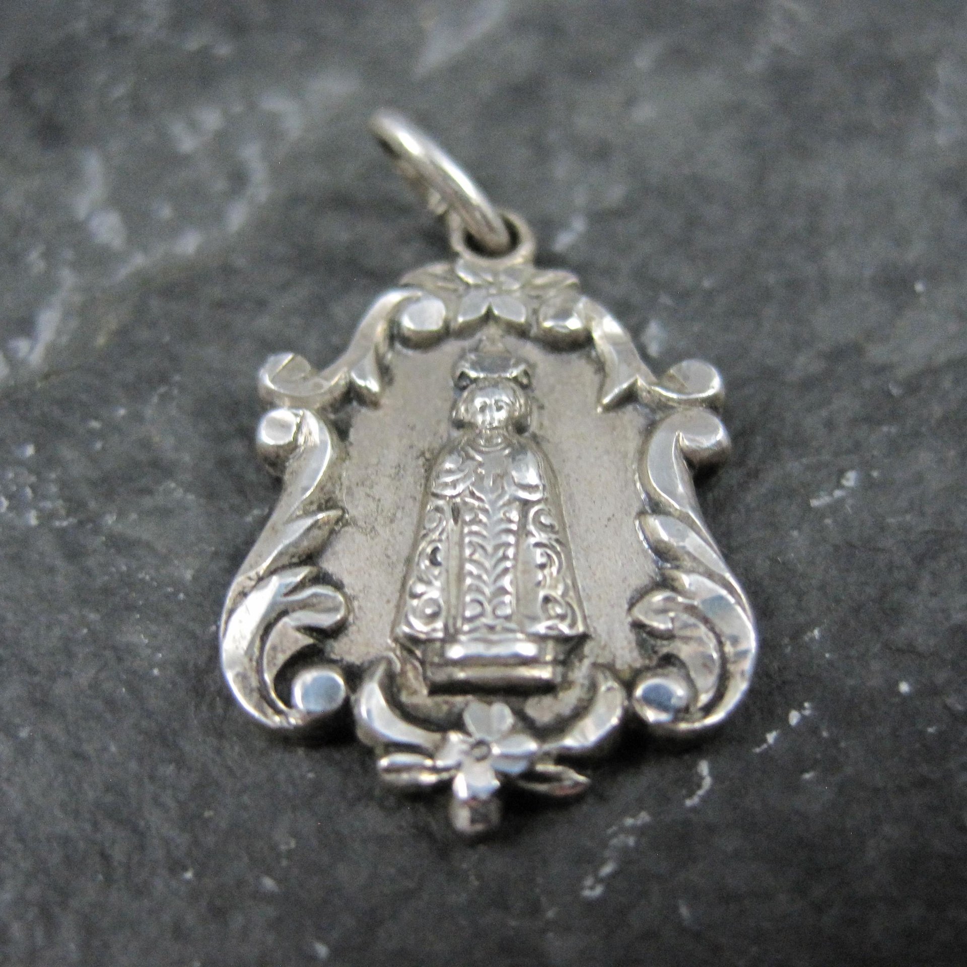 Vintage Catholic Sacred Heart Medal Pendant Charm Creed Sterling