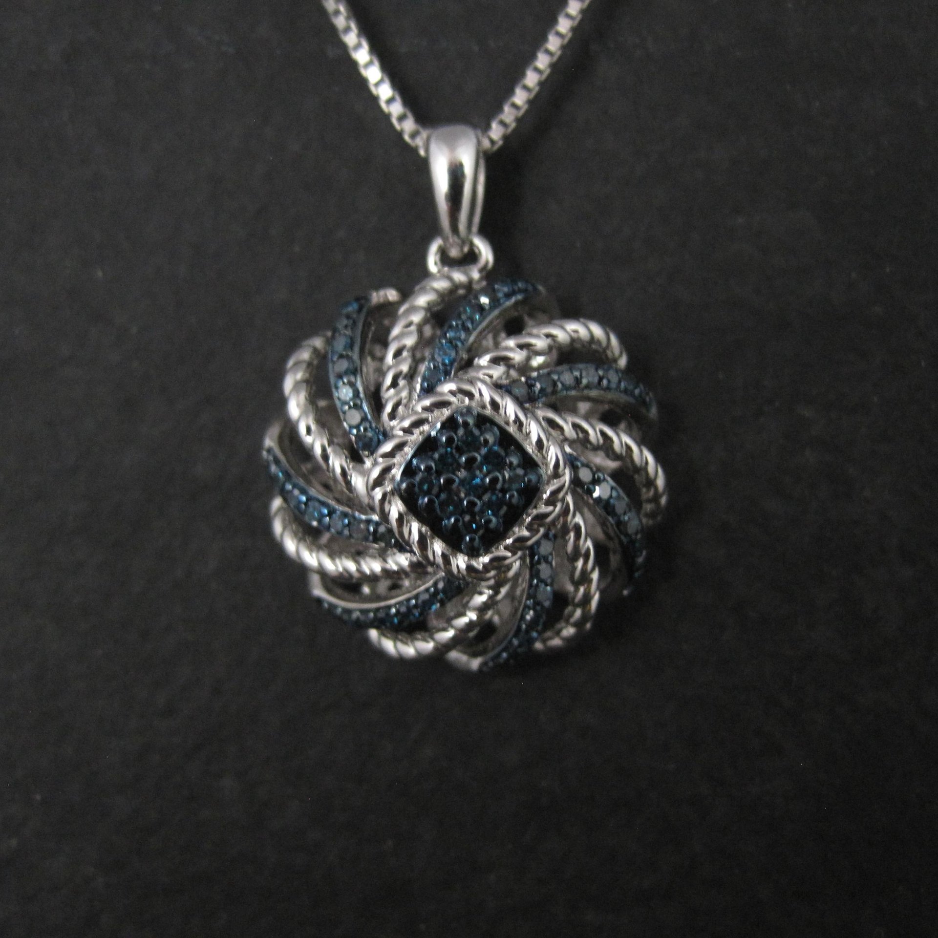 Estate Blue Diamond Pendant Necklace Sterling Silver .25 Ctw