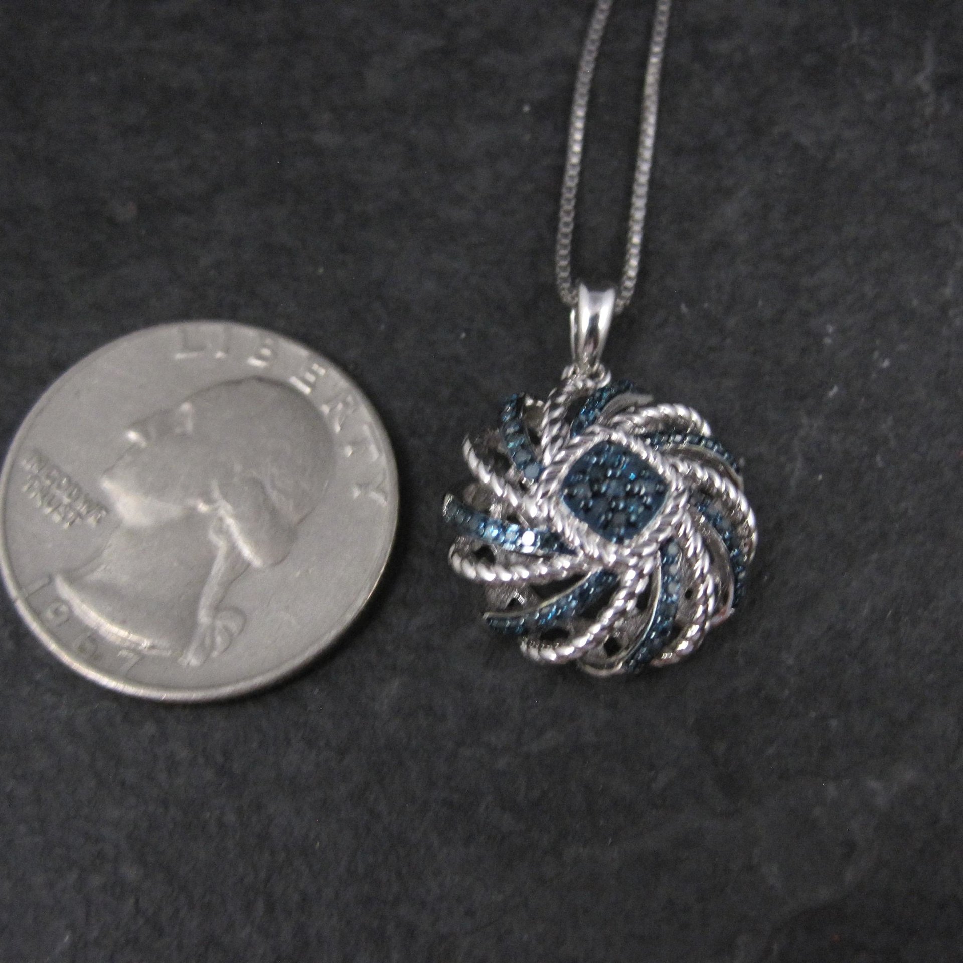 Estate Blue Diamond Pendant Necklace Sterling Silver .25 Ctw
