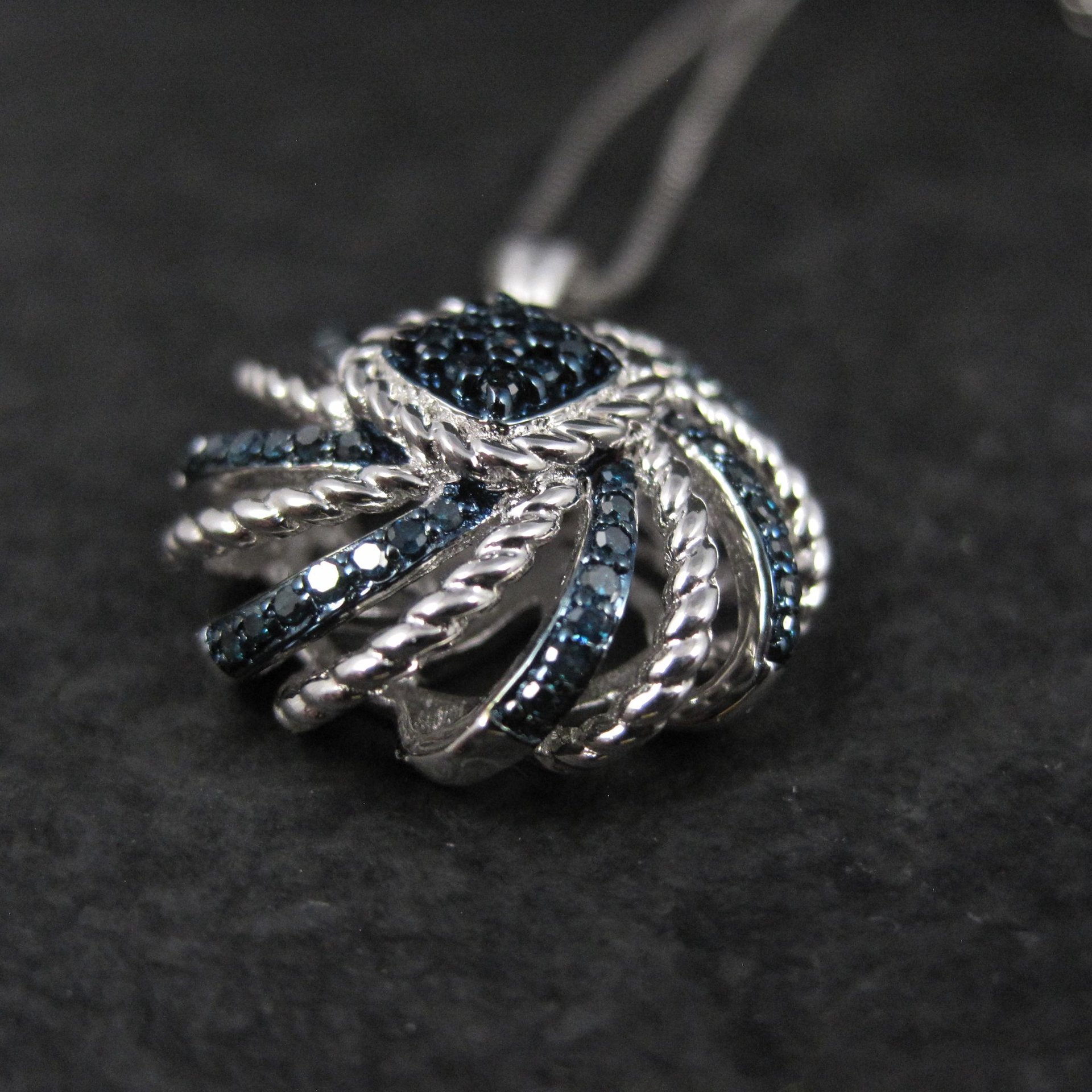 Estate Blue Diamond Pendant Necklace Sterling Silver .25 Ctw