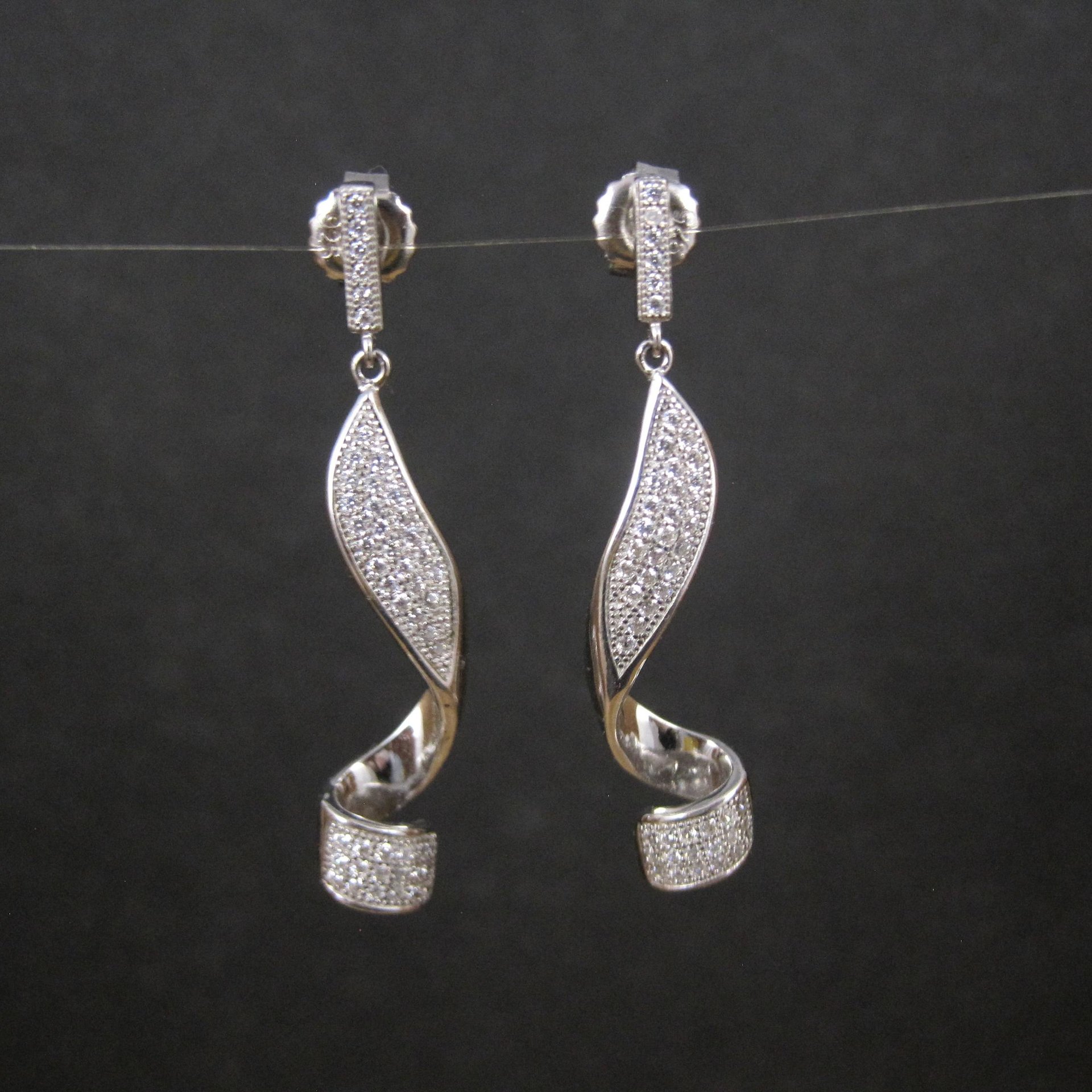 Long Sterling Silver Cz Cocktail Earrings 1.75"