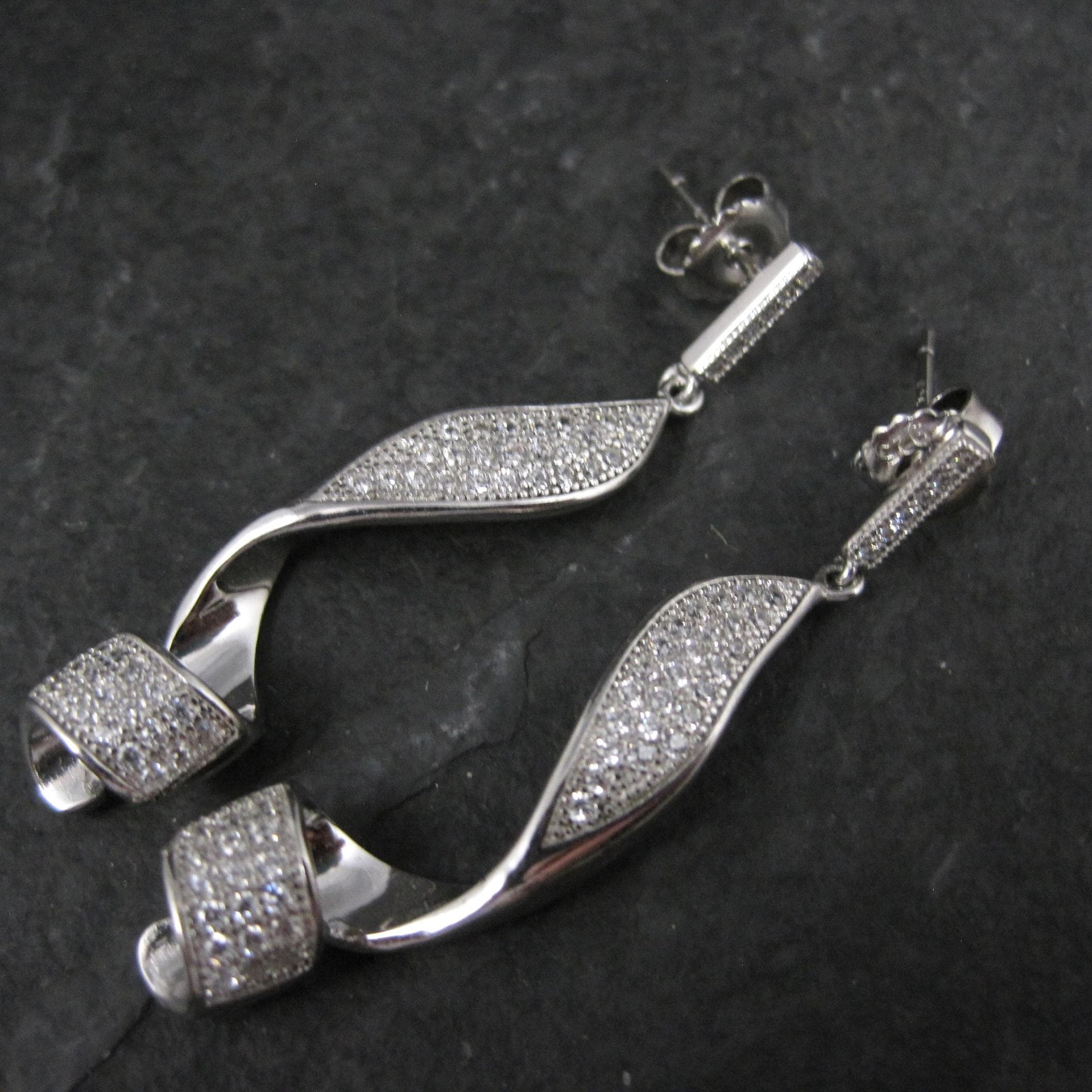 Long Sterling Silver Cz Cocktail Earrings 1.75"