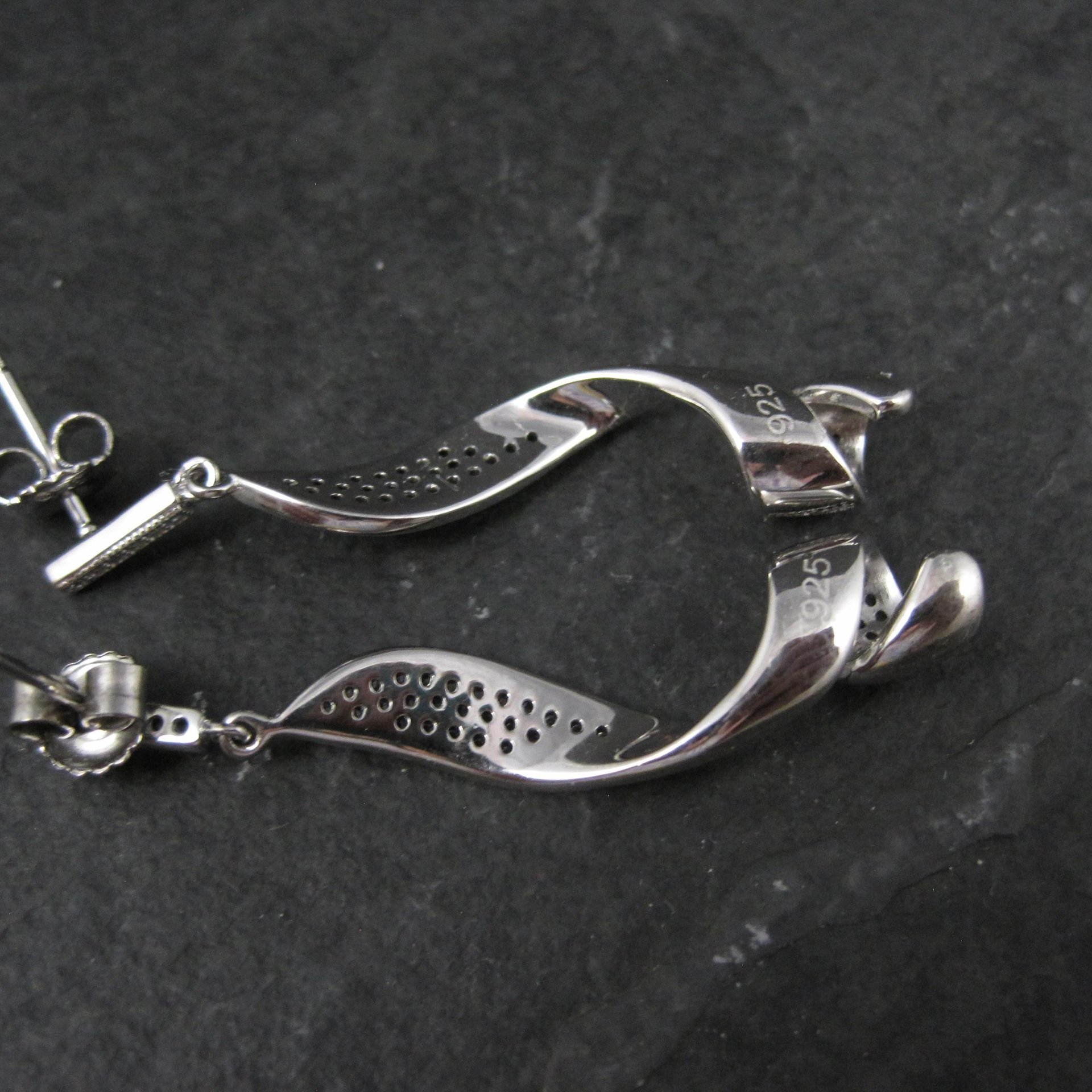 Long Sterling Silver Cz Cocktail Earrings 1.75"