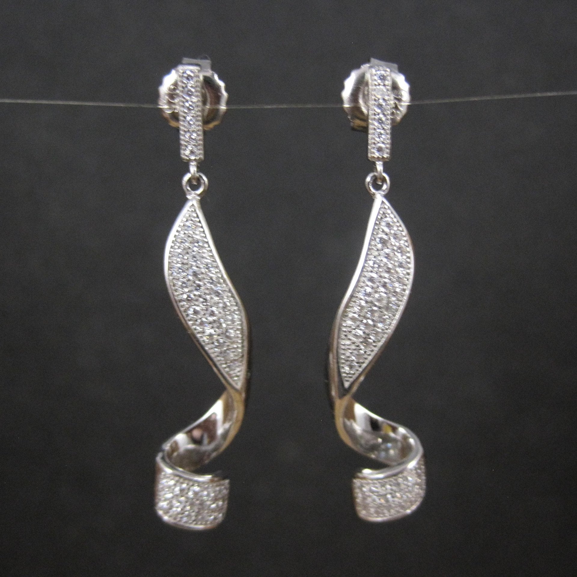Long Sterling Silver Cz Cocktail Earrings 1.75"