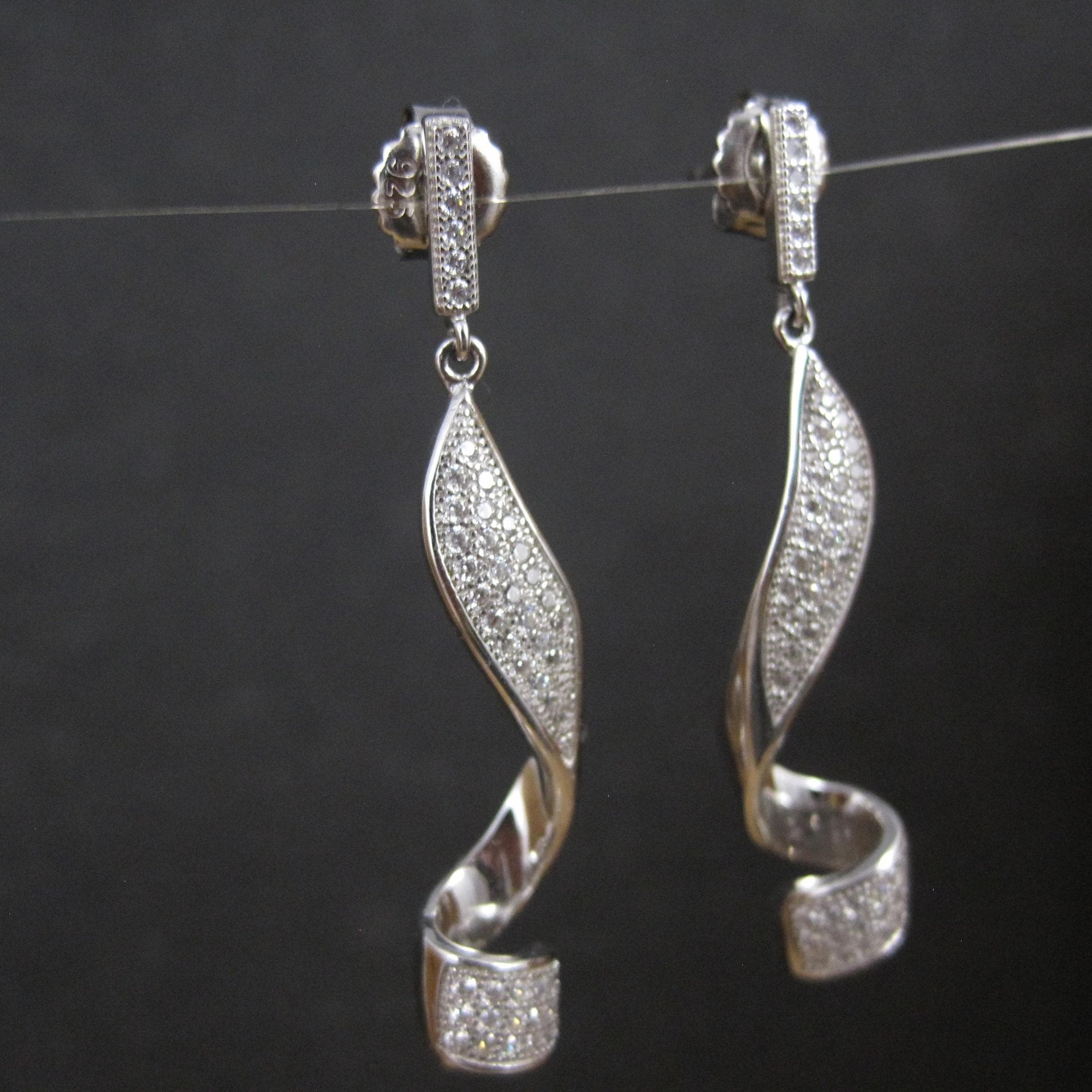 Long Sterling Silver Cz Cocktail Earrings 1.75"