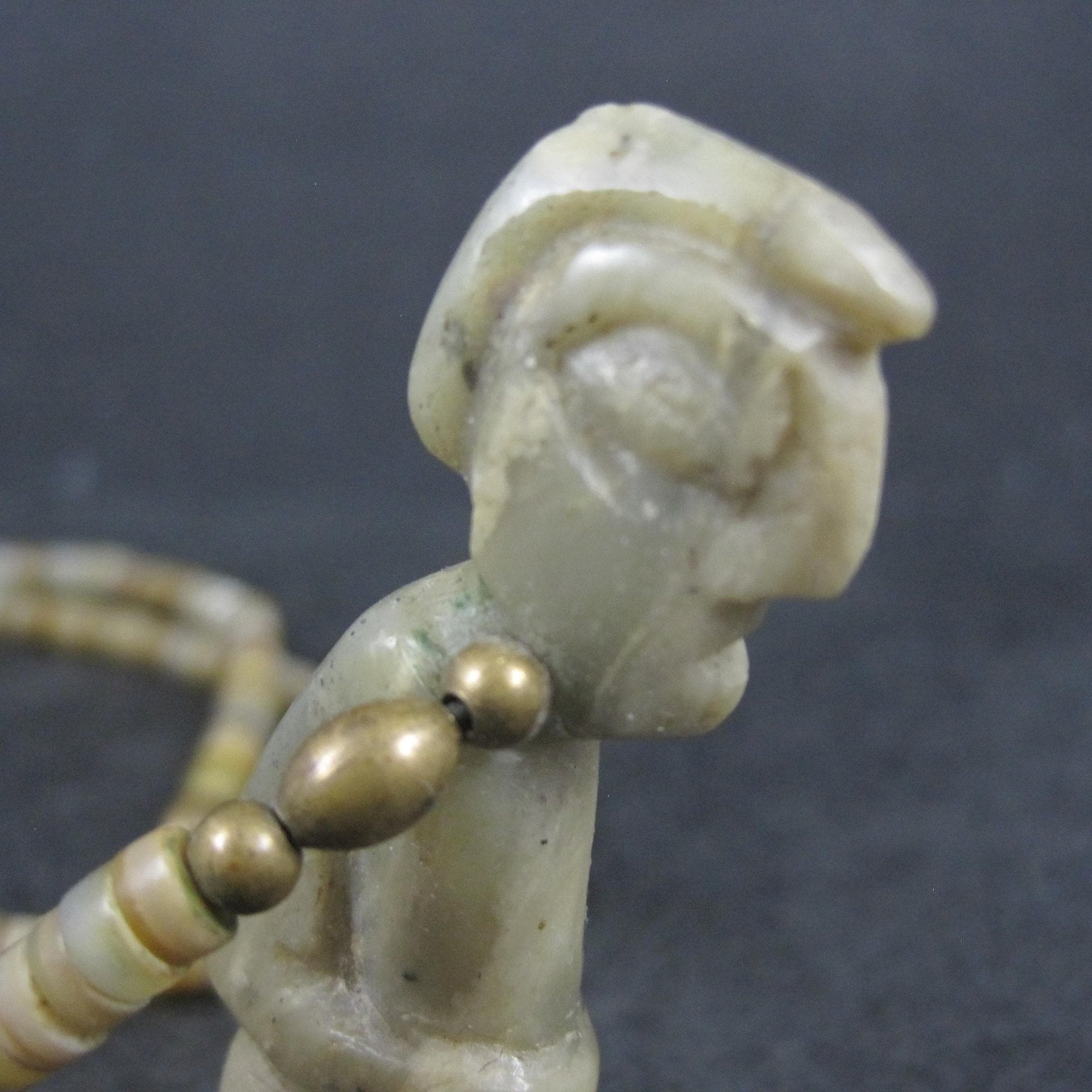Pre Columbian Nephrite Effigy Pendant on Alabaster Bead Necklace