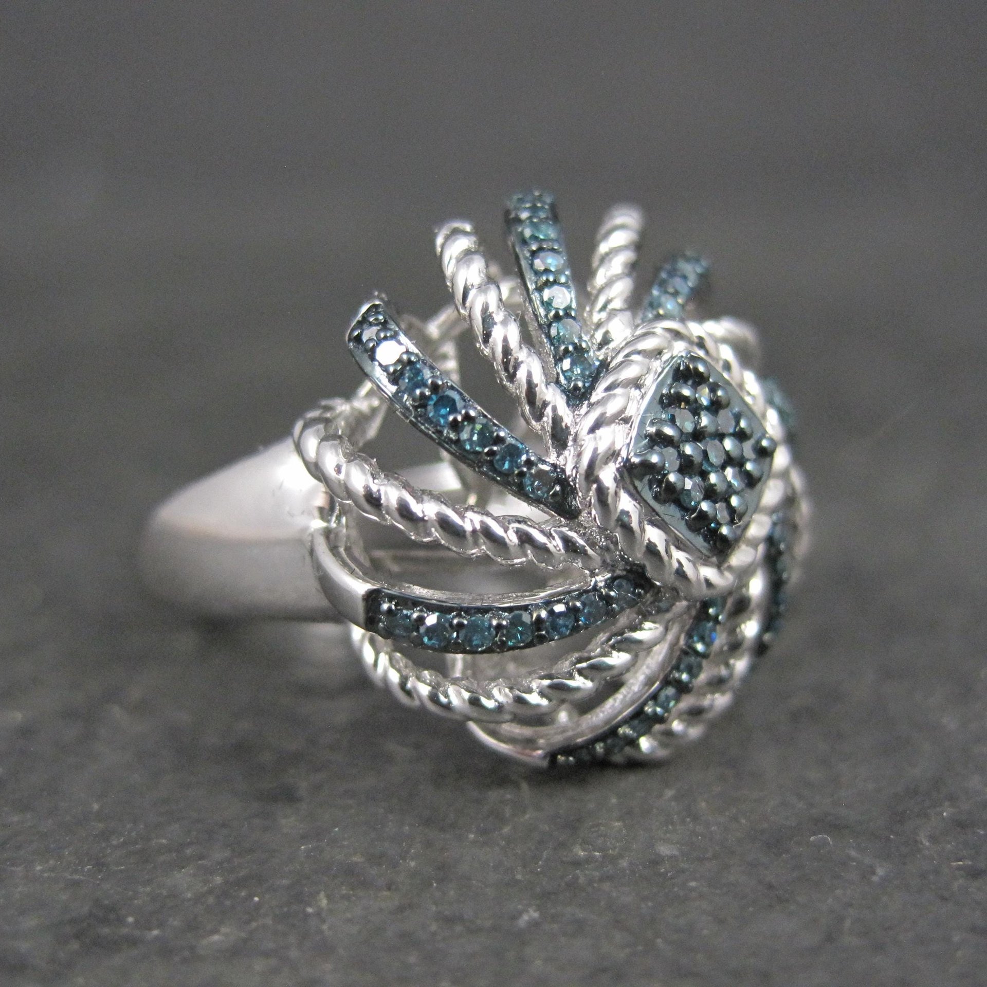 Estate Blue Diamond Ring Size 6 Sterling Silver .25 Ctw