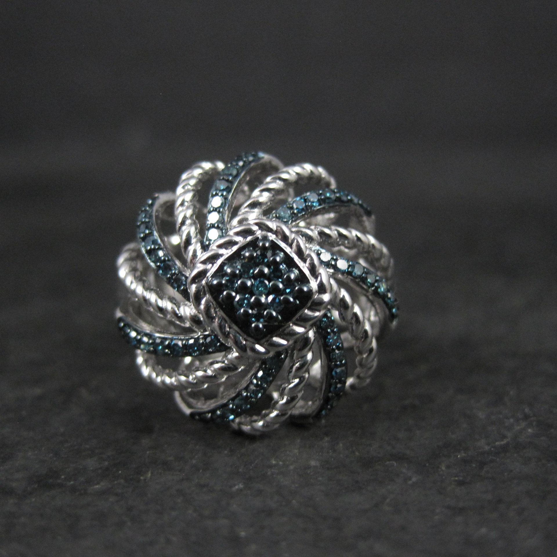 Estate Blue Diamond Ring Size 6 Sterling Silver .25 Ctw