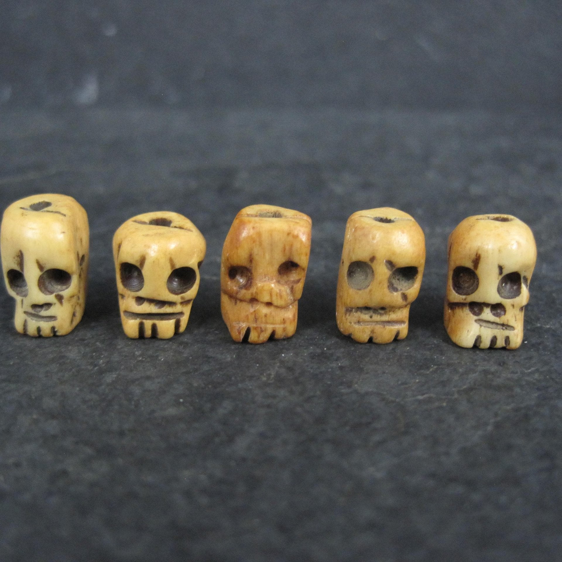 Lot of 5 Vintage Bone Rosary Skull Beads