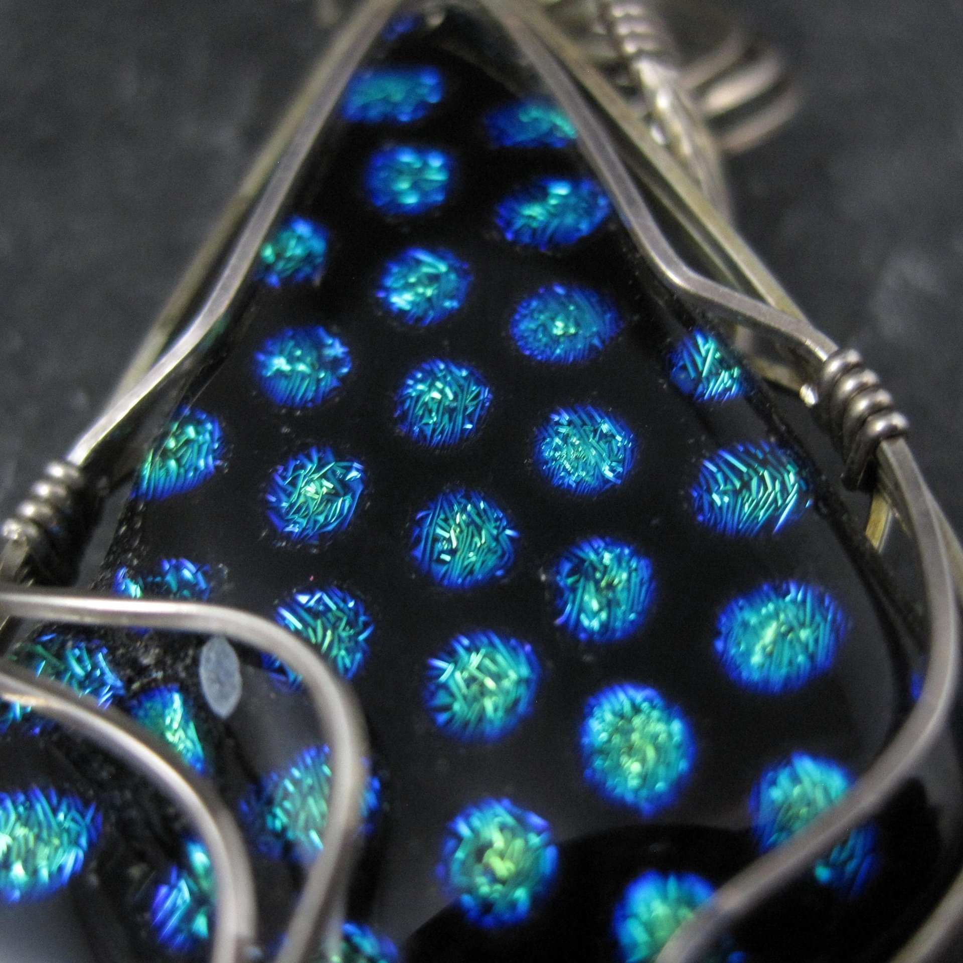 Vintage Wire Wrapped Sterling Dichroic Glass Pendant