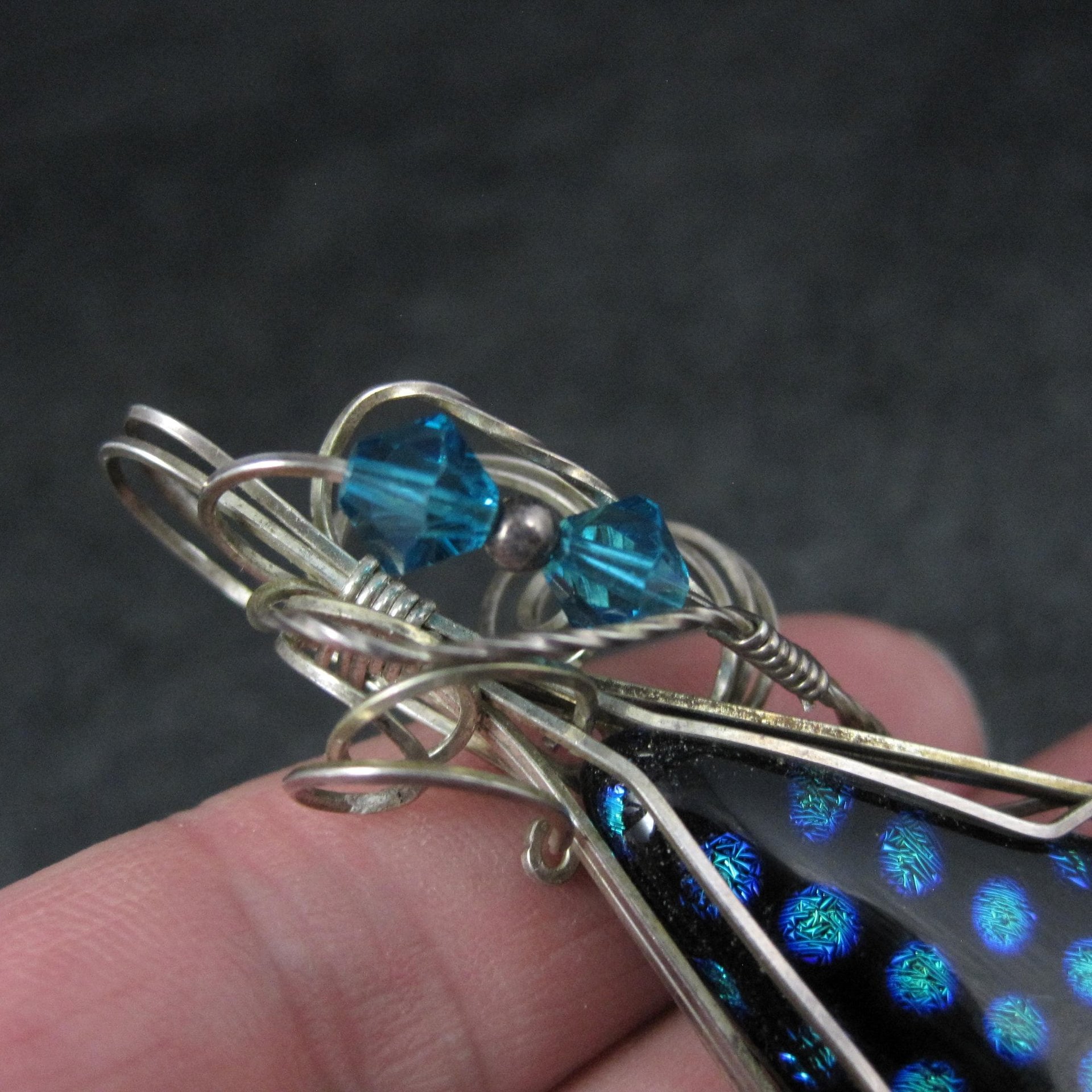 Vintage Wire Wrapped Sterling Dichroic Glass Pendant