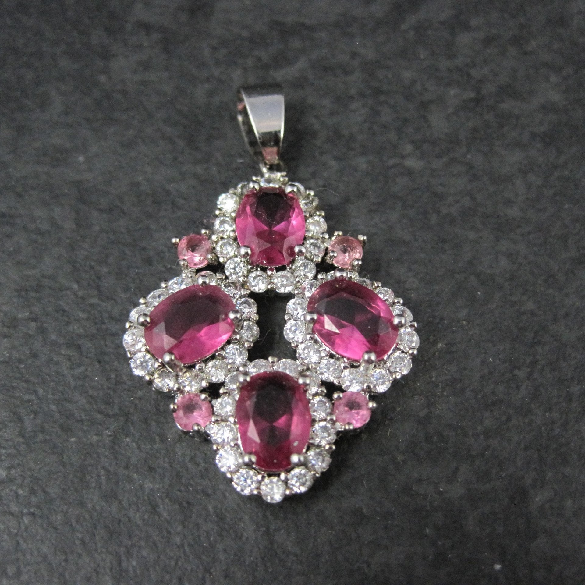 Estate Sterling Silver Pink Cz Pendant