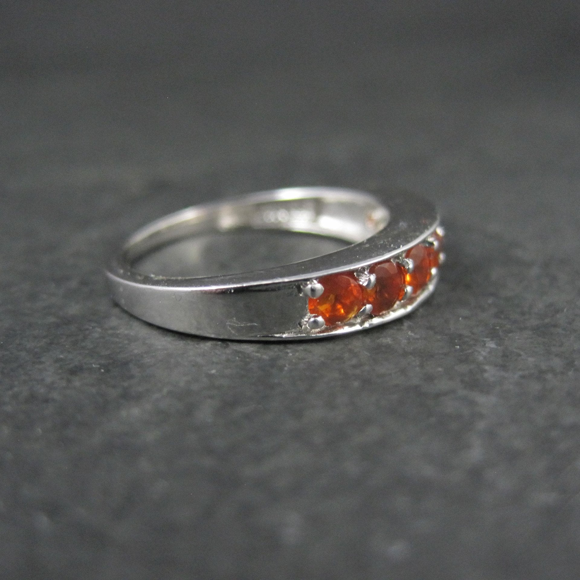 Sterling Silver Orange Garnet Band Ring Size 7