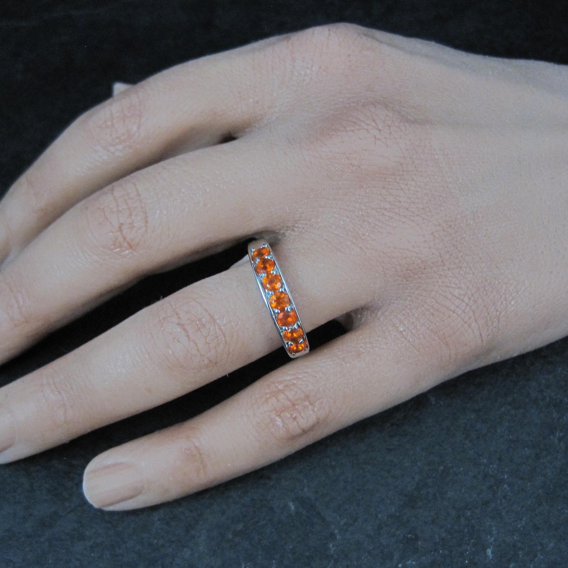 Sterling Silver Orange Garnet Band Ring Size 7