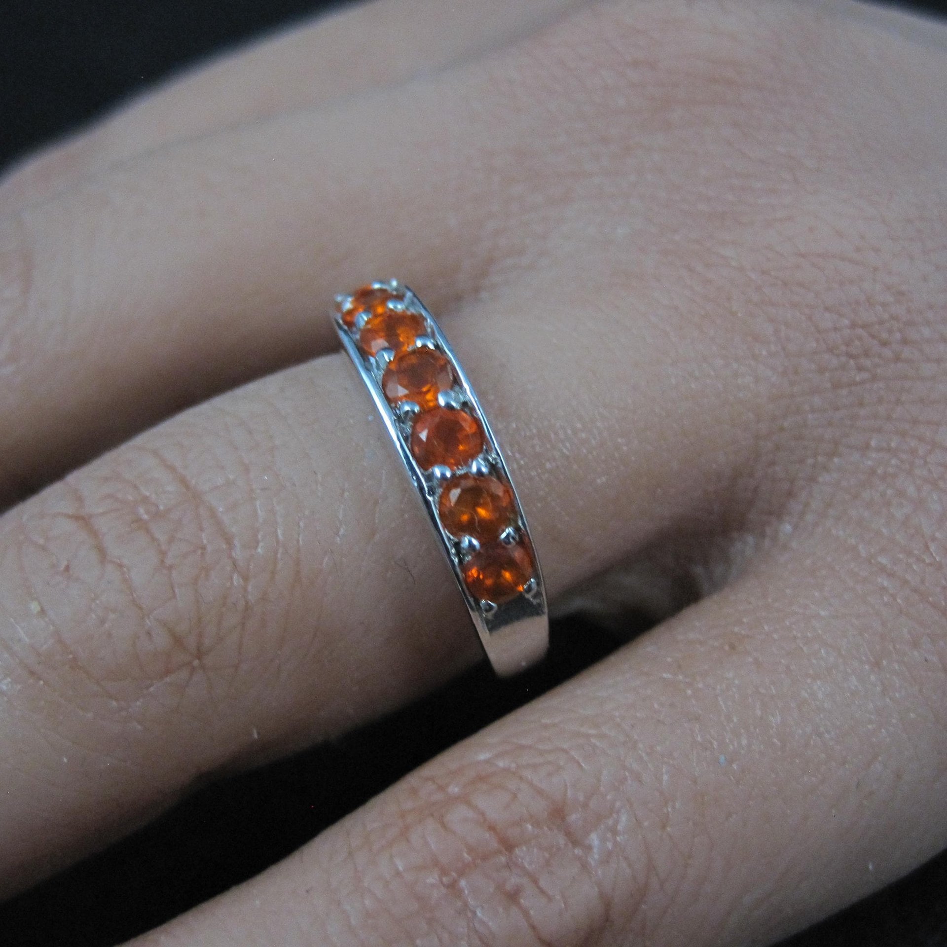 Sterling Silver Orange Garnet Band Ring Size 7