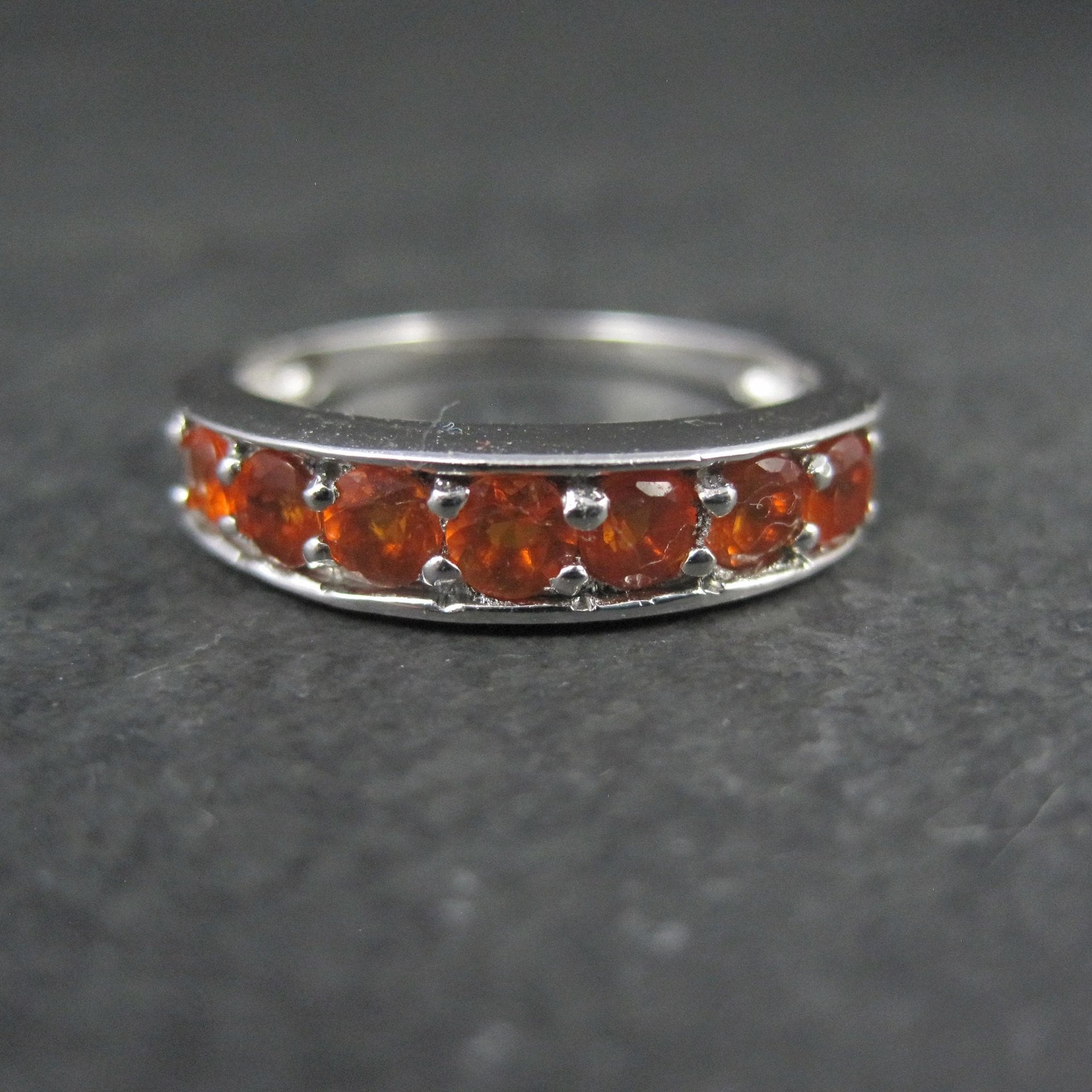 Sterling Silver Orange Garnet Band Ring Size 7
