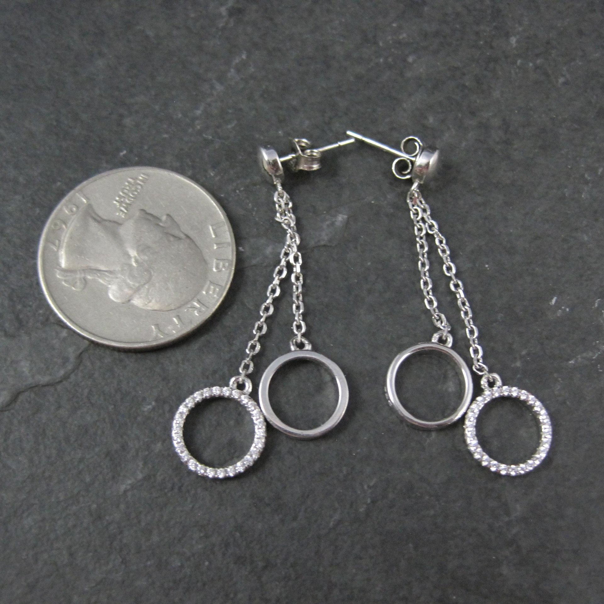 Long Sterling Silver Circle Earrings