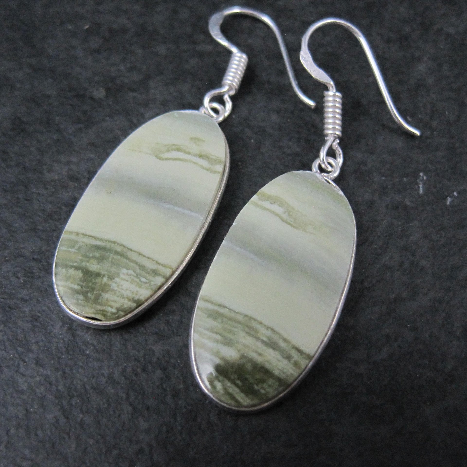 Simple Green Jasper Earrings Sterling Silver