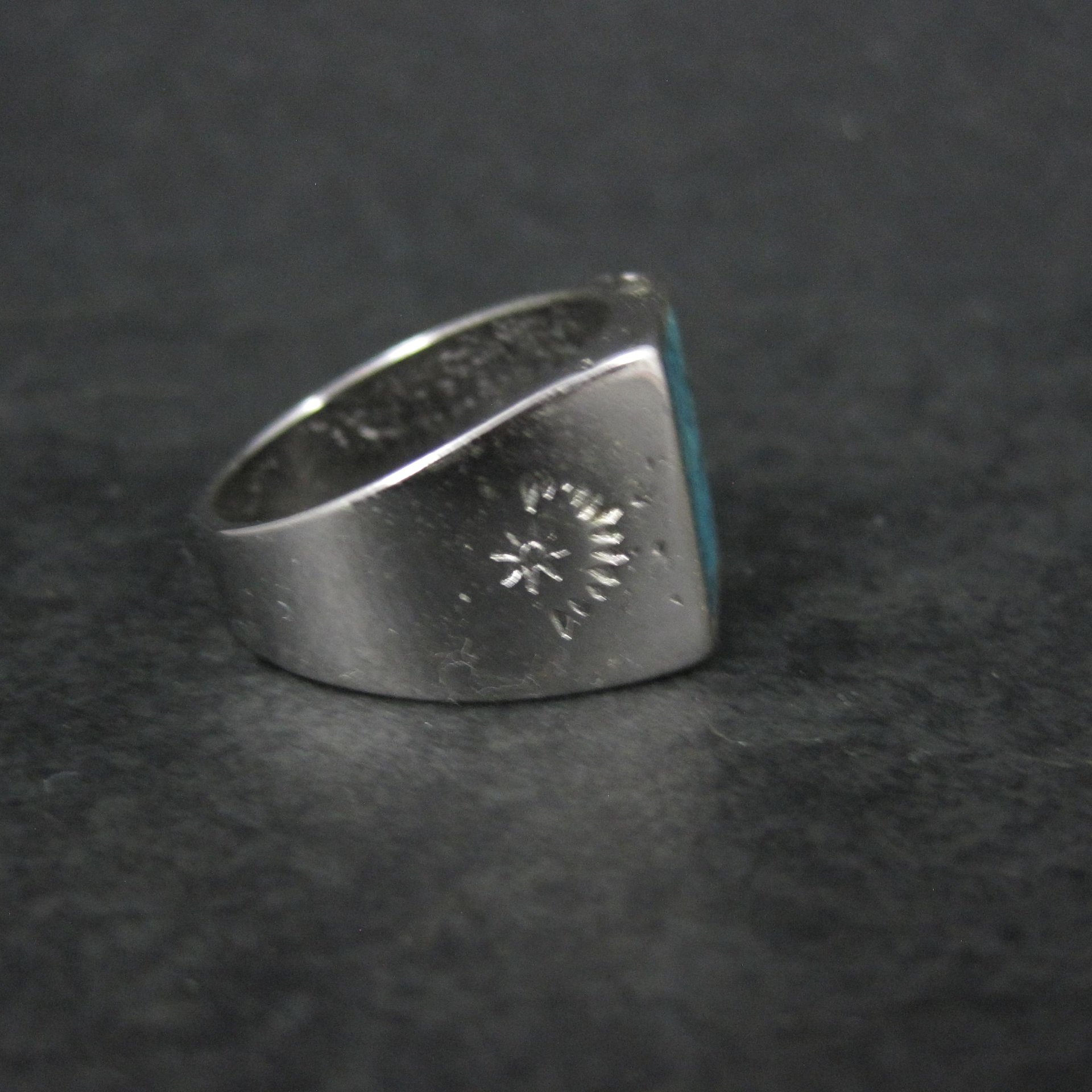 Southwestern Vintage Crushed Turquoise Inlay Ring Size 10