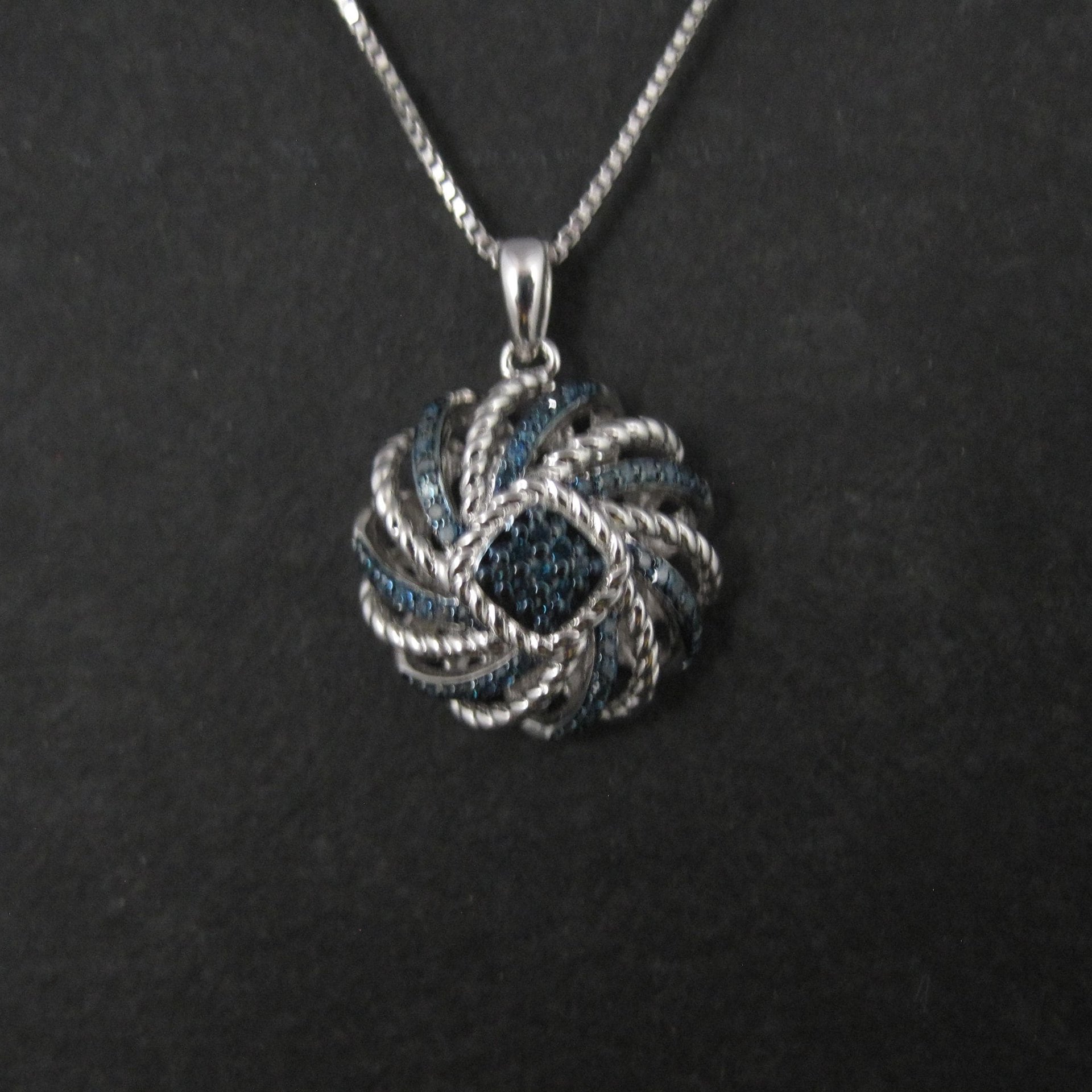 Estate Blue Diamond Pendant Necklace Sterling Silver .25 Ctw