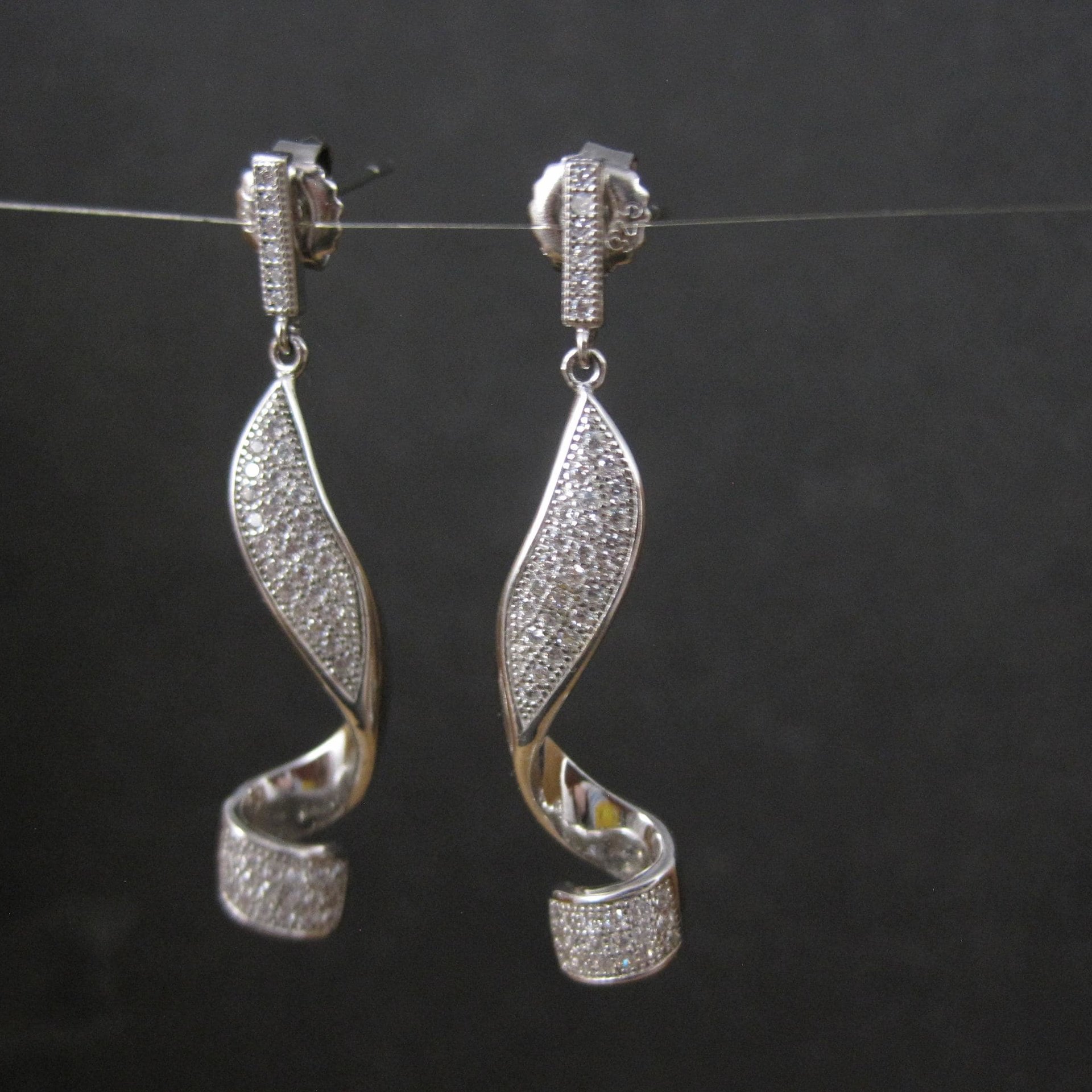 Long Sterling Silver Cz Cocktail Earrings 1.75"