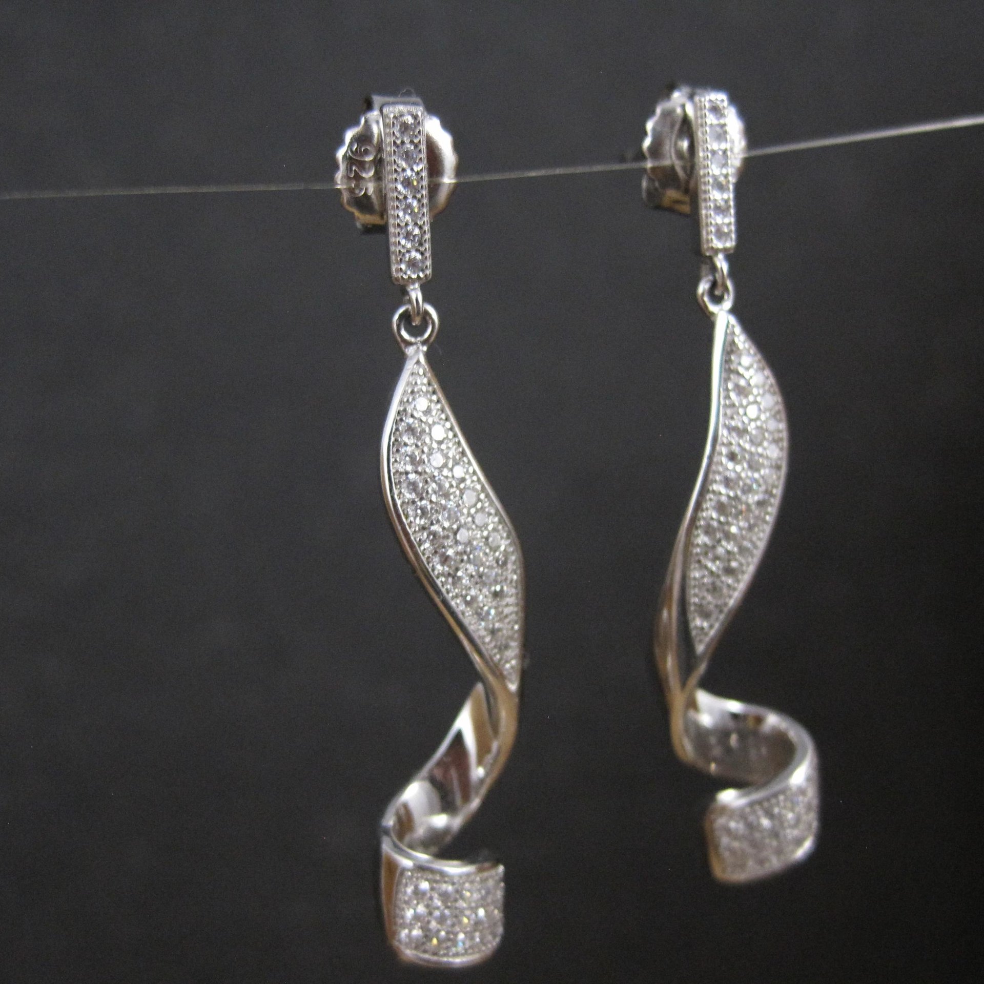 Long Sterling Silver Cz Cocktail Earrings 1.75"