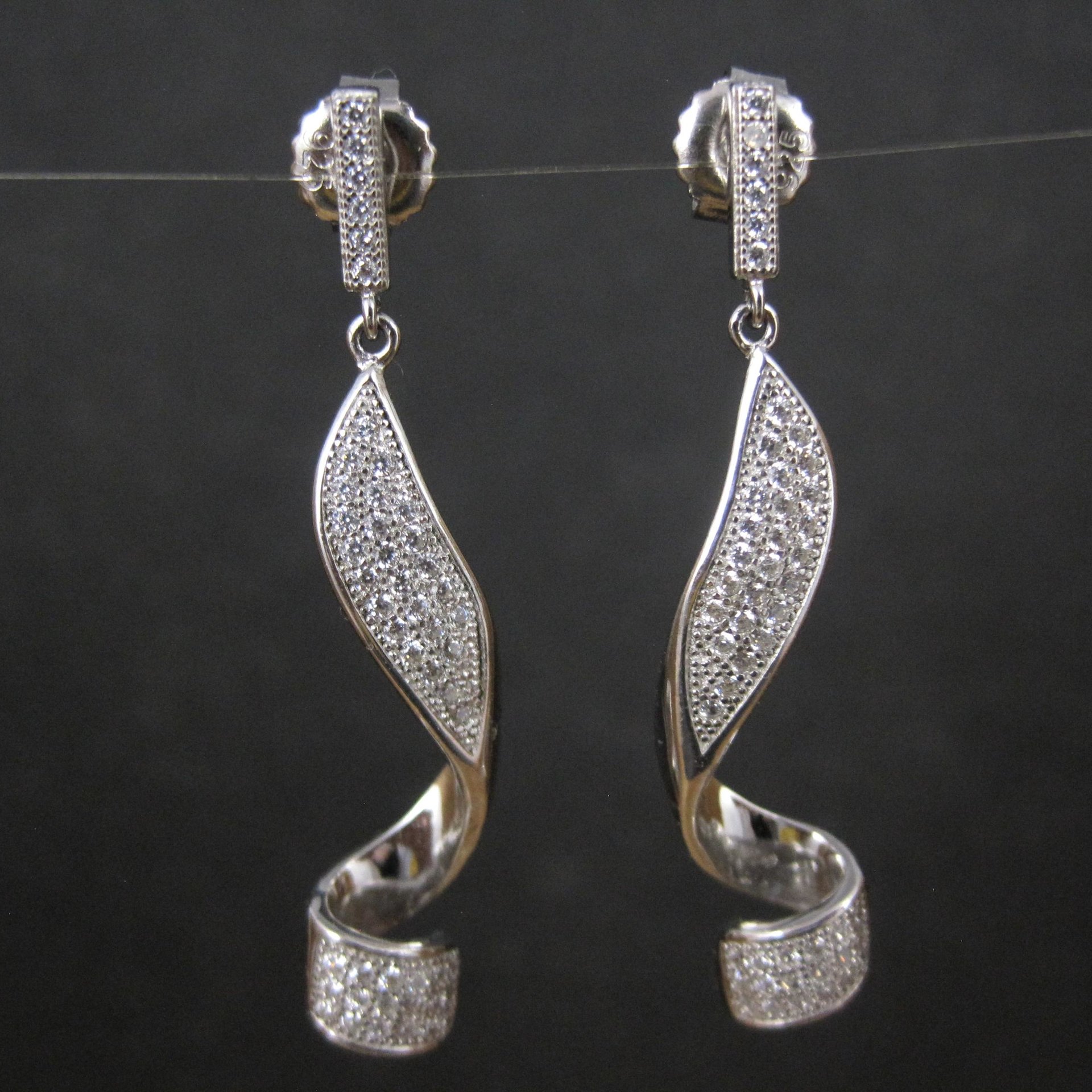 Long Sterling Silver Cz Cocktail Earrings 1.75"