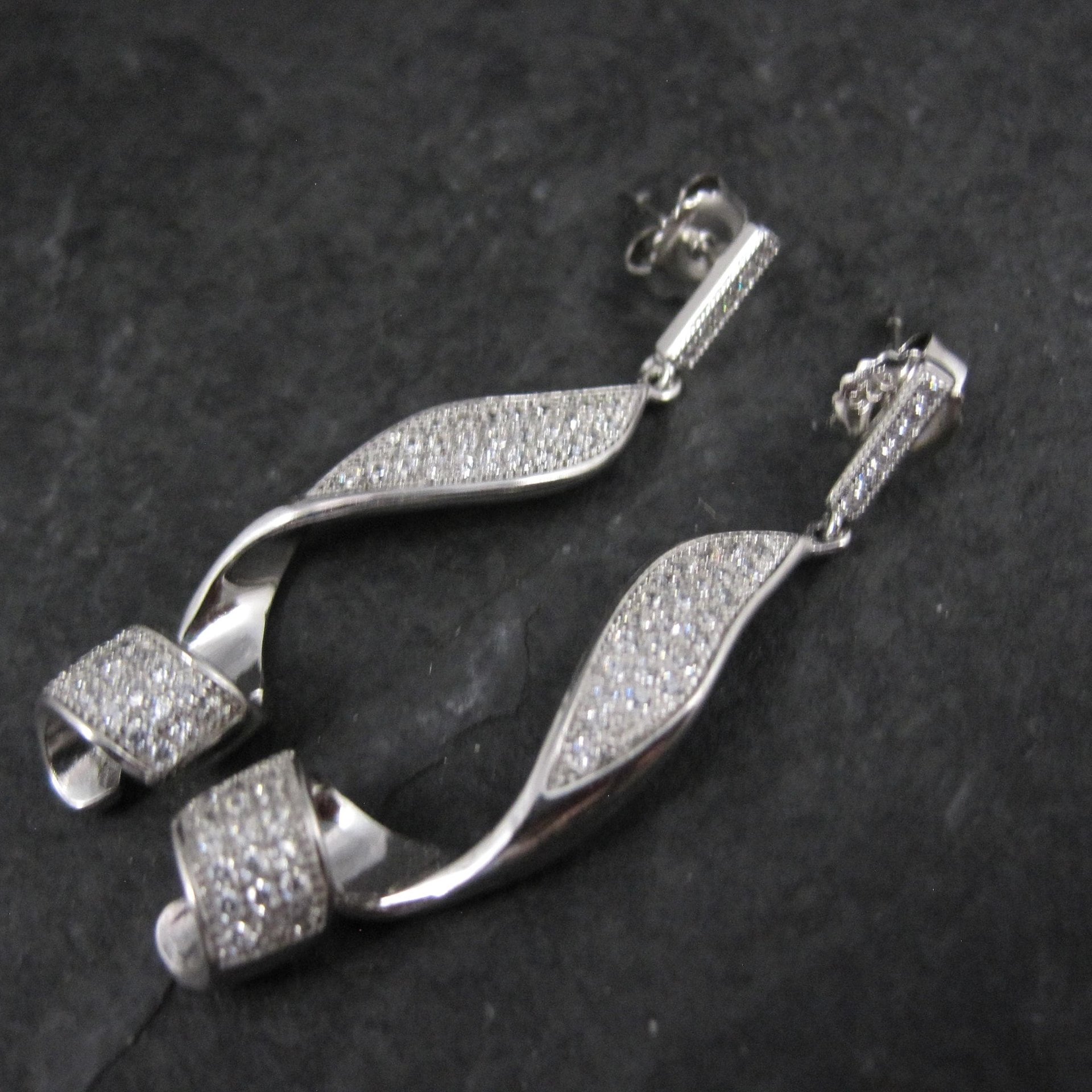 Long Sterling Silver Cz Cocktail Earrings 1.75"